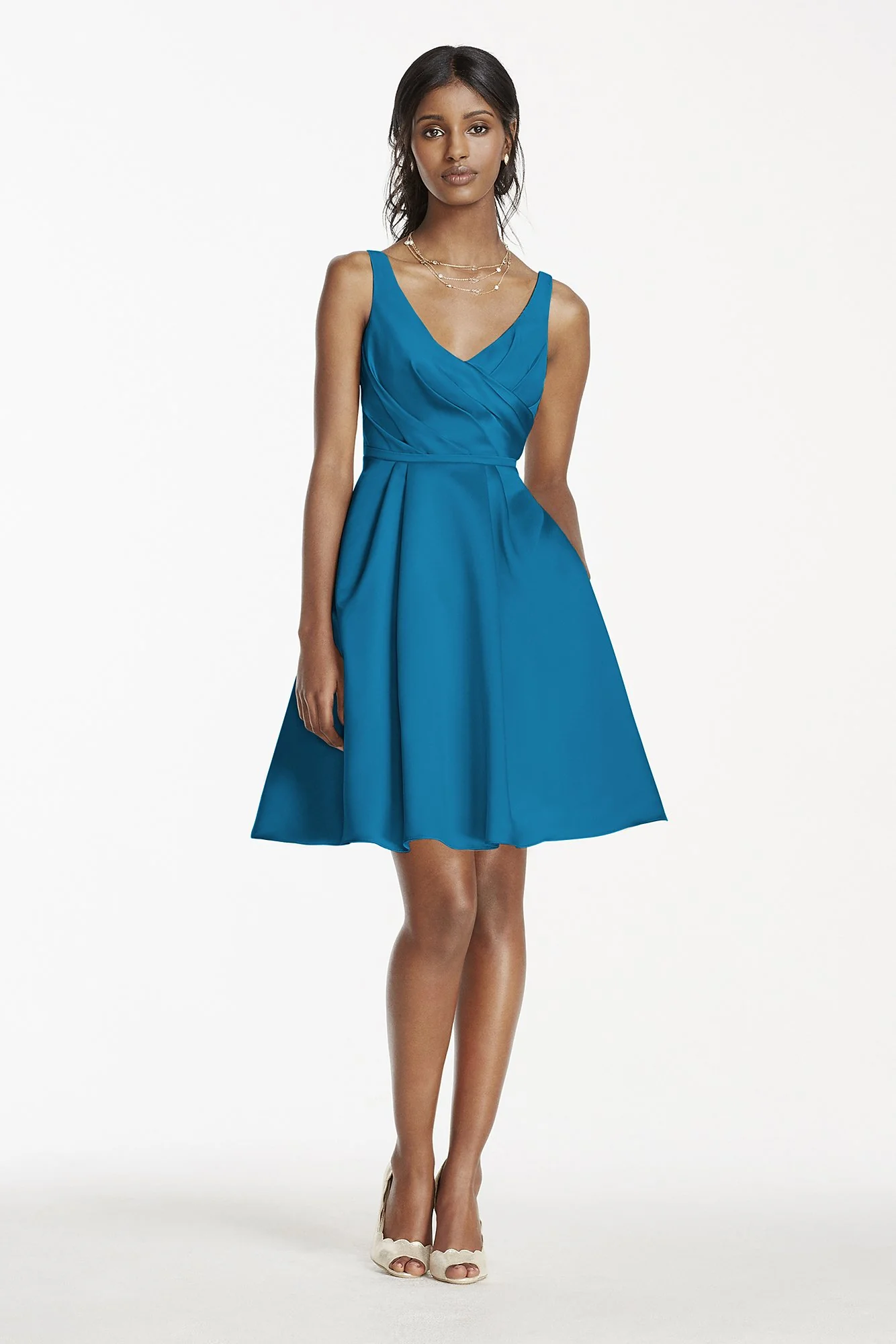 Short Satin Bridesmaid Dress with Tank Straps - Image 51