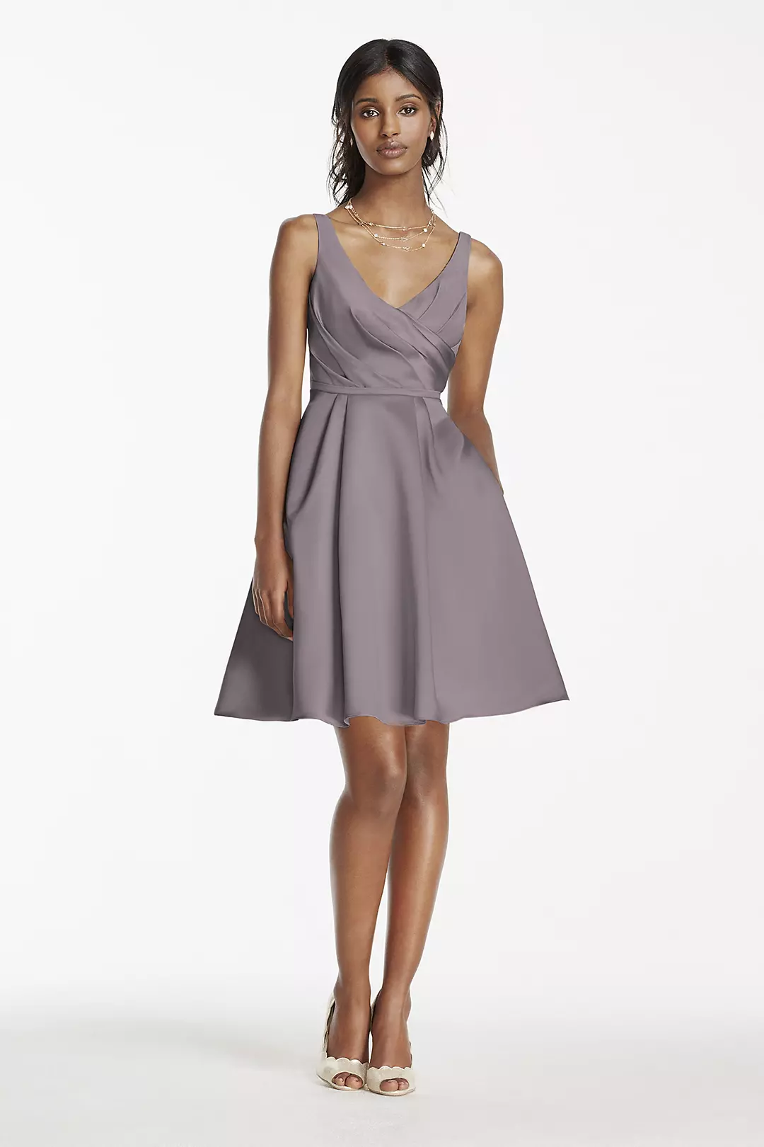 Short Satin Bridesmaid Dress with Tank Straps - Image 56