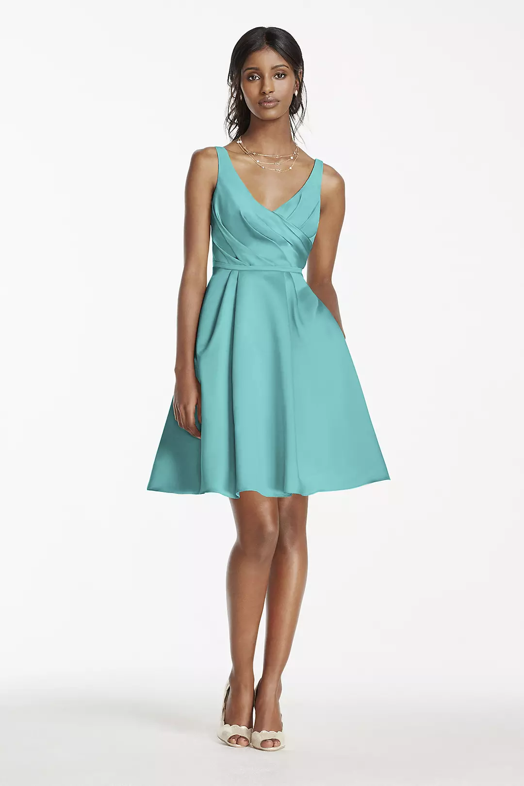 Short Satin Bridesmaid Dress with Tank Straps - Image 57
