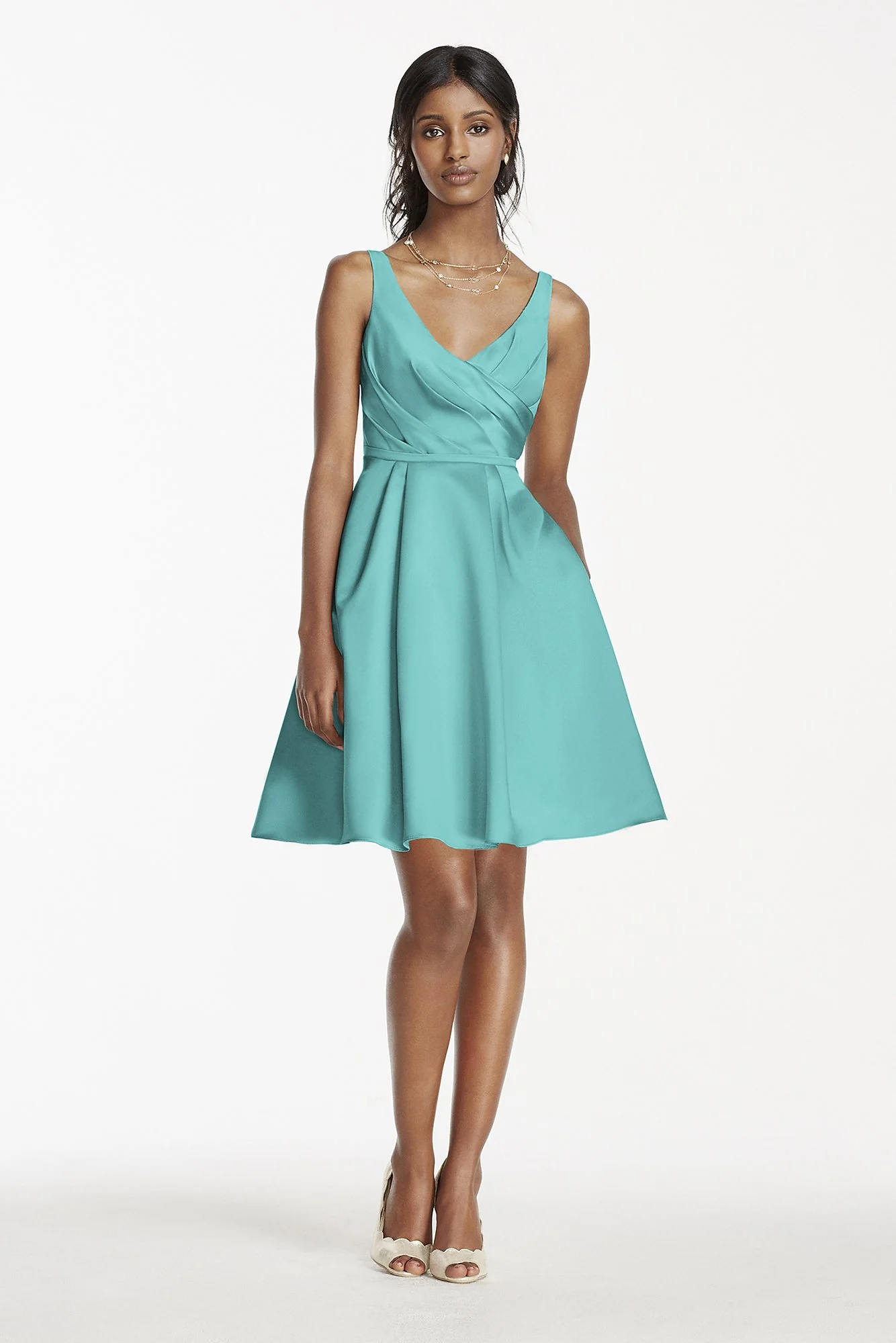 Short Satin Bridesmaid Dress with Tank Straps - Image 65