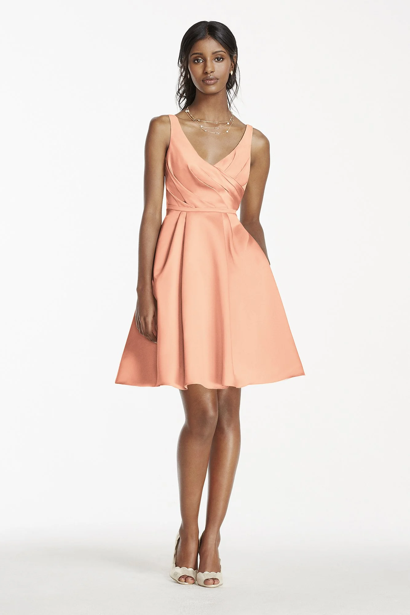Short Satin Bridesmaid Dress with Tank Straps - Image 67