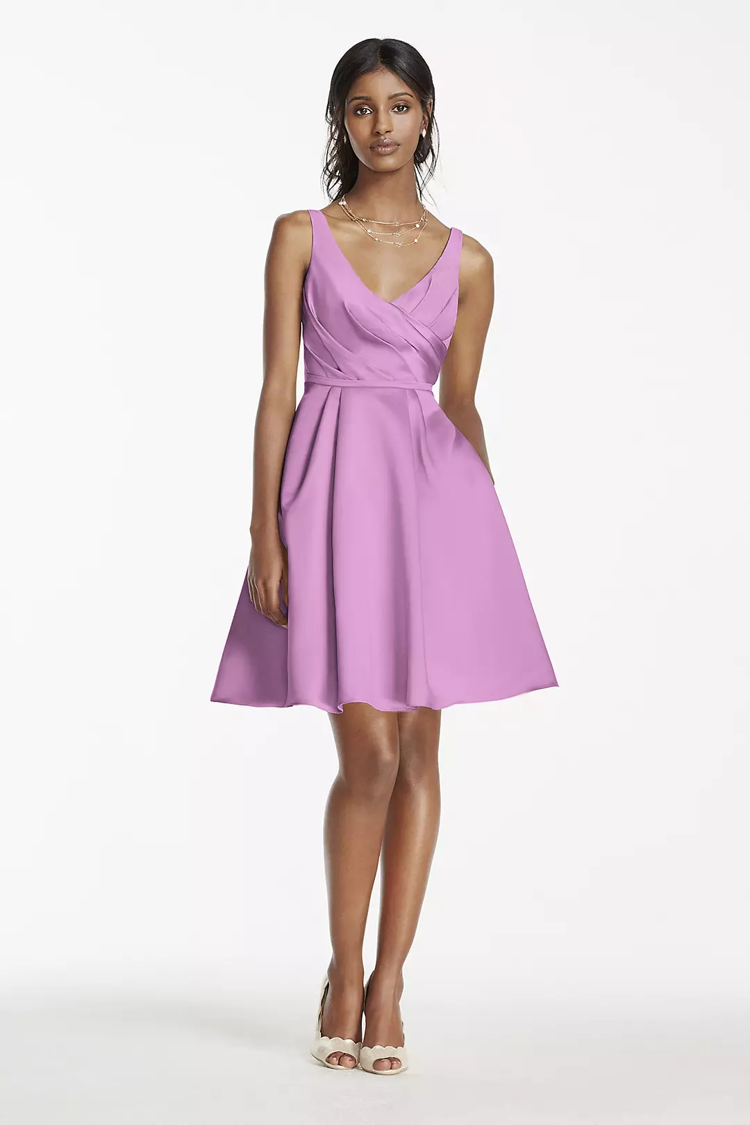 Short Satin Bridesmaid Dress with Tank Straps - Image 69
