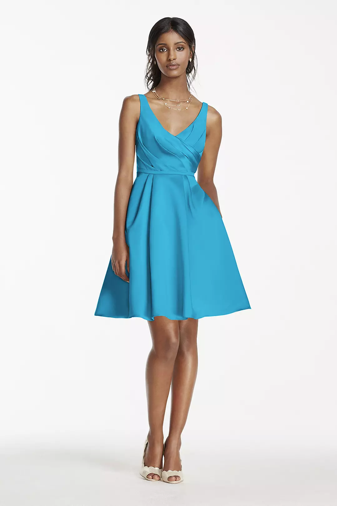 Short Satin Bridesmaid Dress with Tank Straps - Image 76