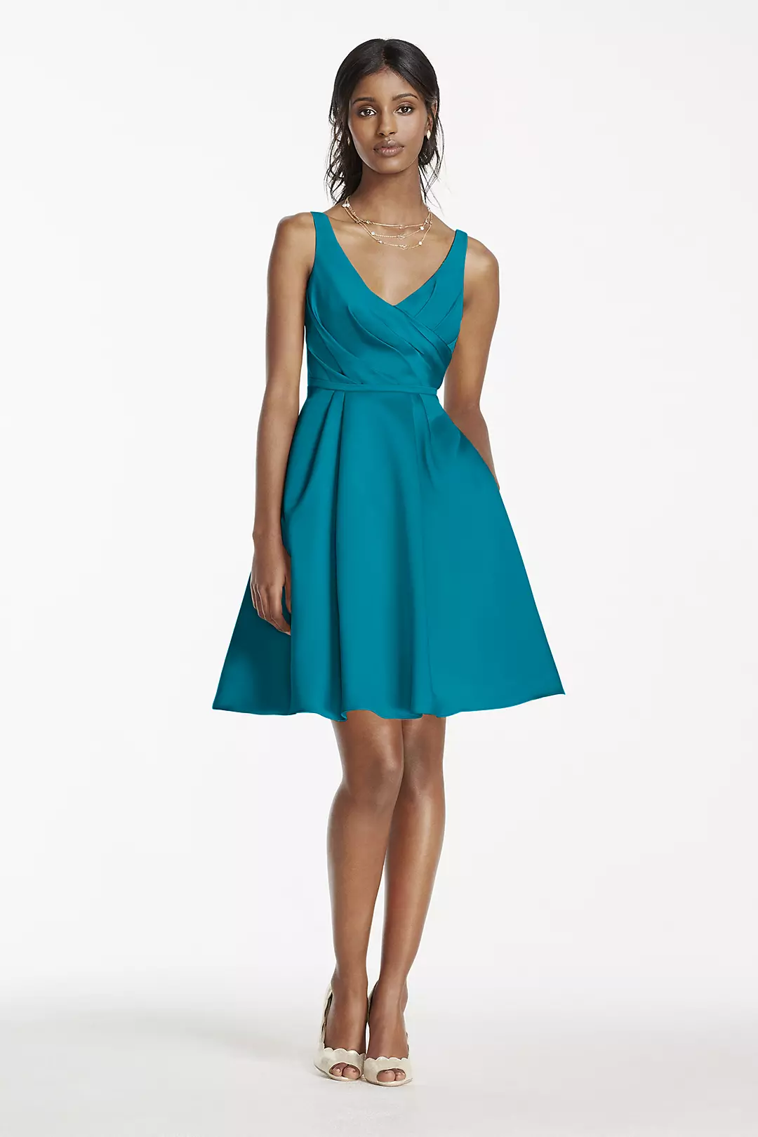 Short Satin Bridesmaid Dress with Tank Straps - Image 78