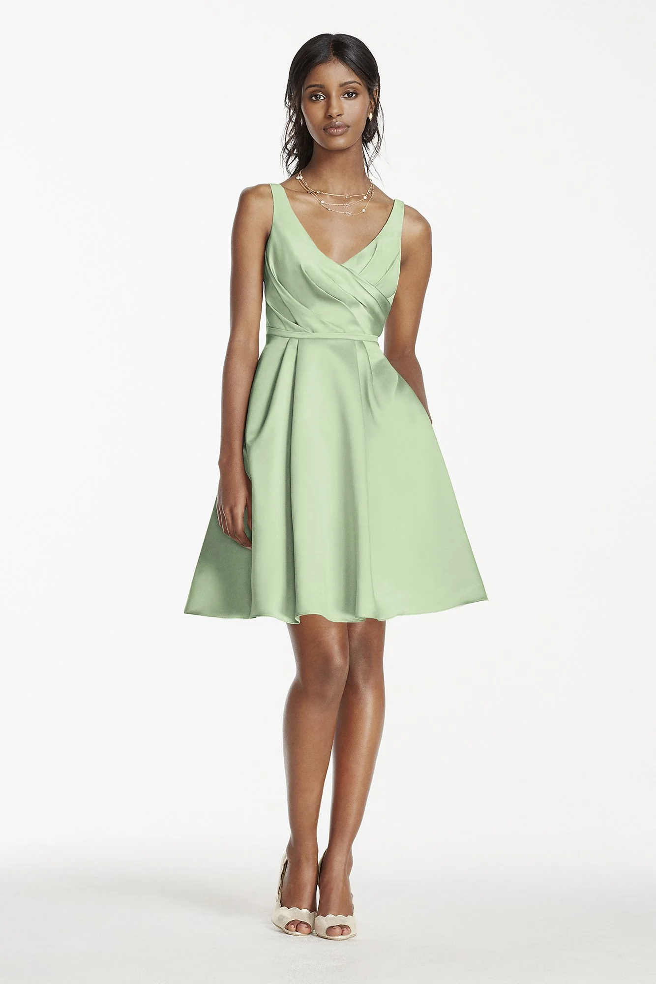 Short Satin Bridesmaid Dress with Tank Straps - Image 86