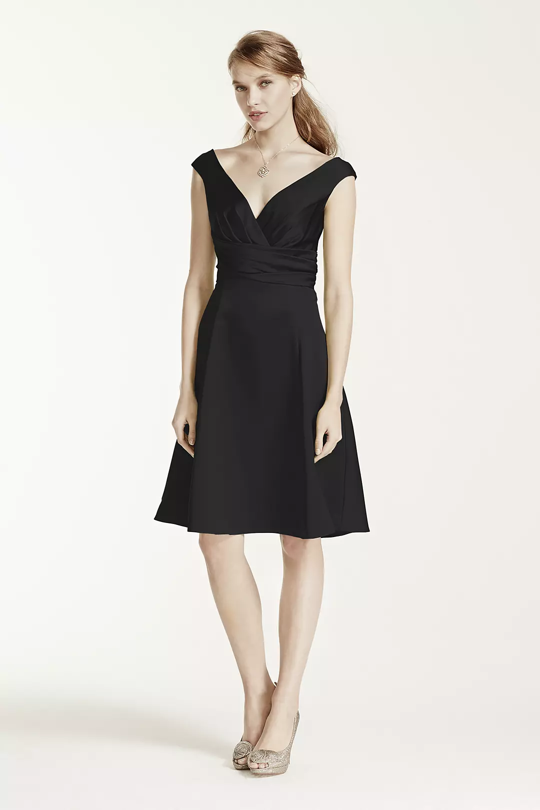 Short Satin Off-the-Shoulder A-Line with Ruching - Image 3