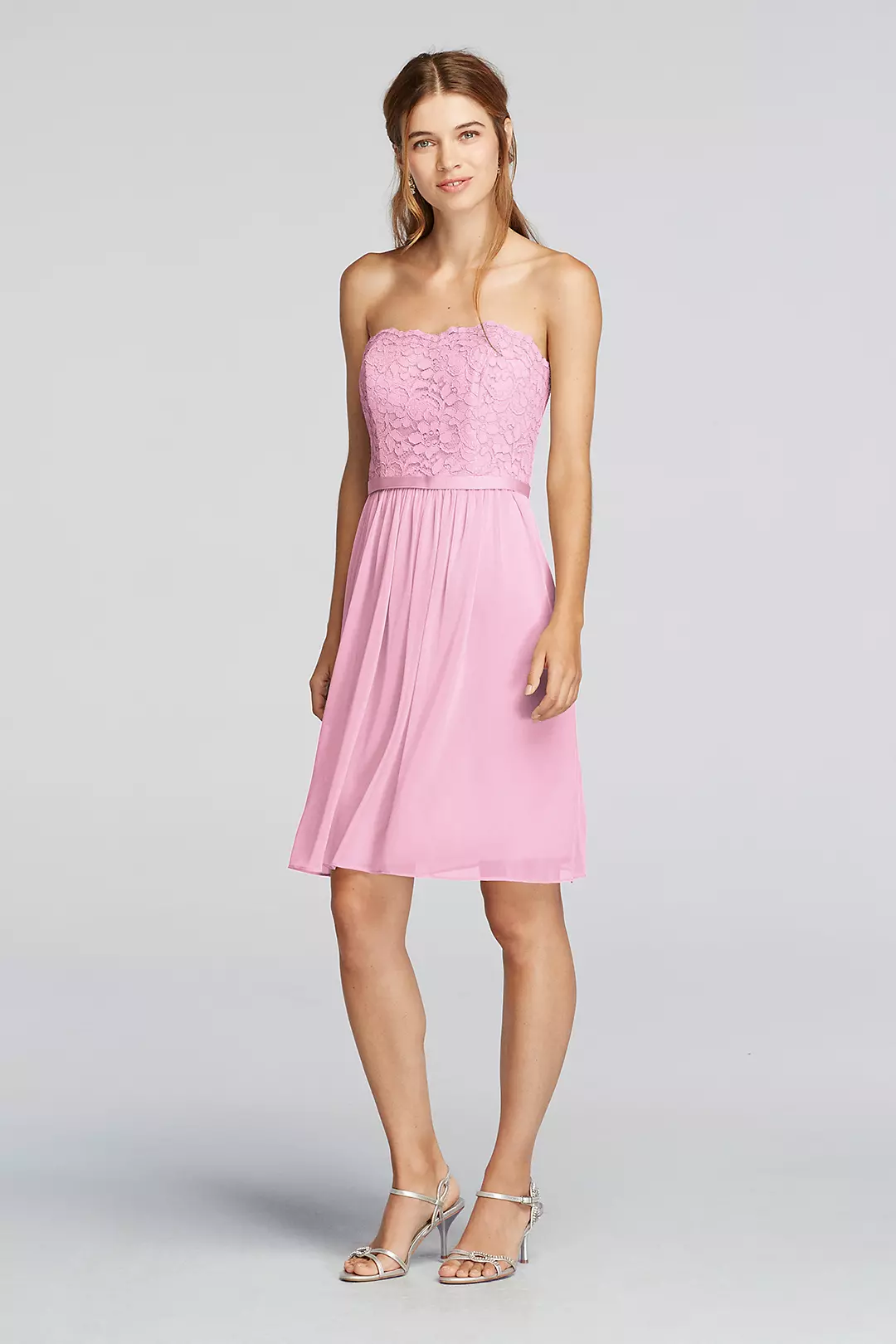 Short Scalloped Strapless Lace Mesh Dress - Image 11