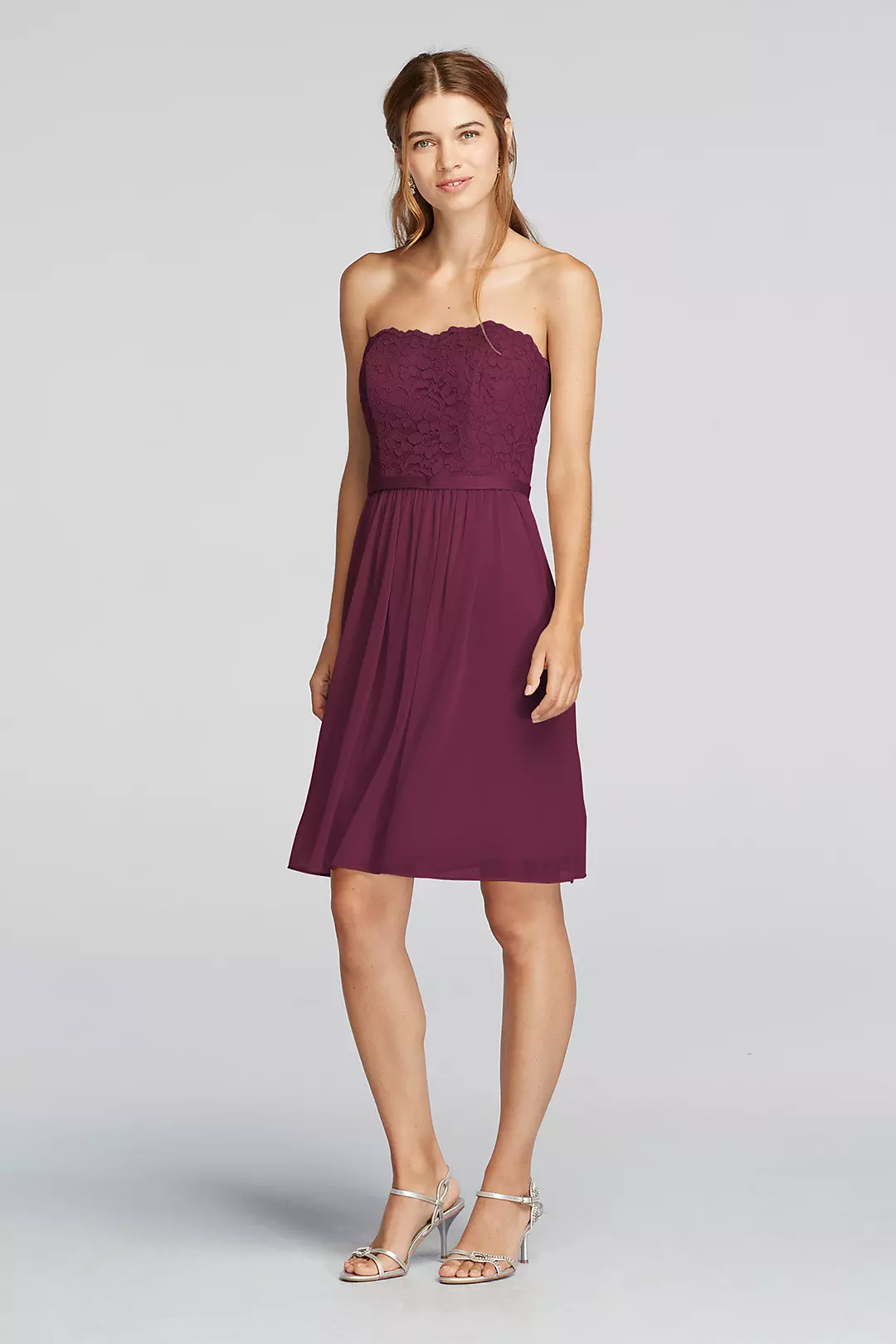 Short Scalloped Strapless Lace Mesh Dress - Image 12