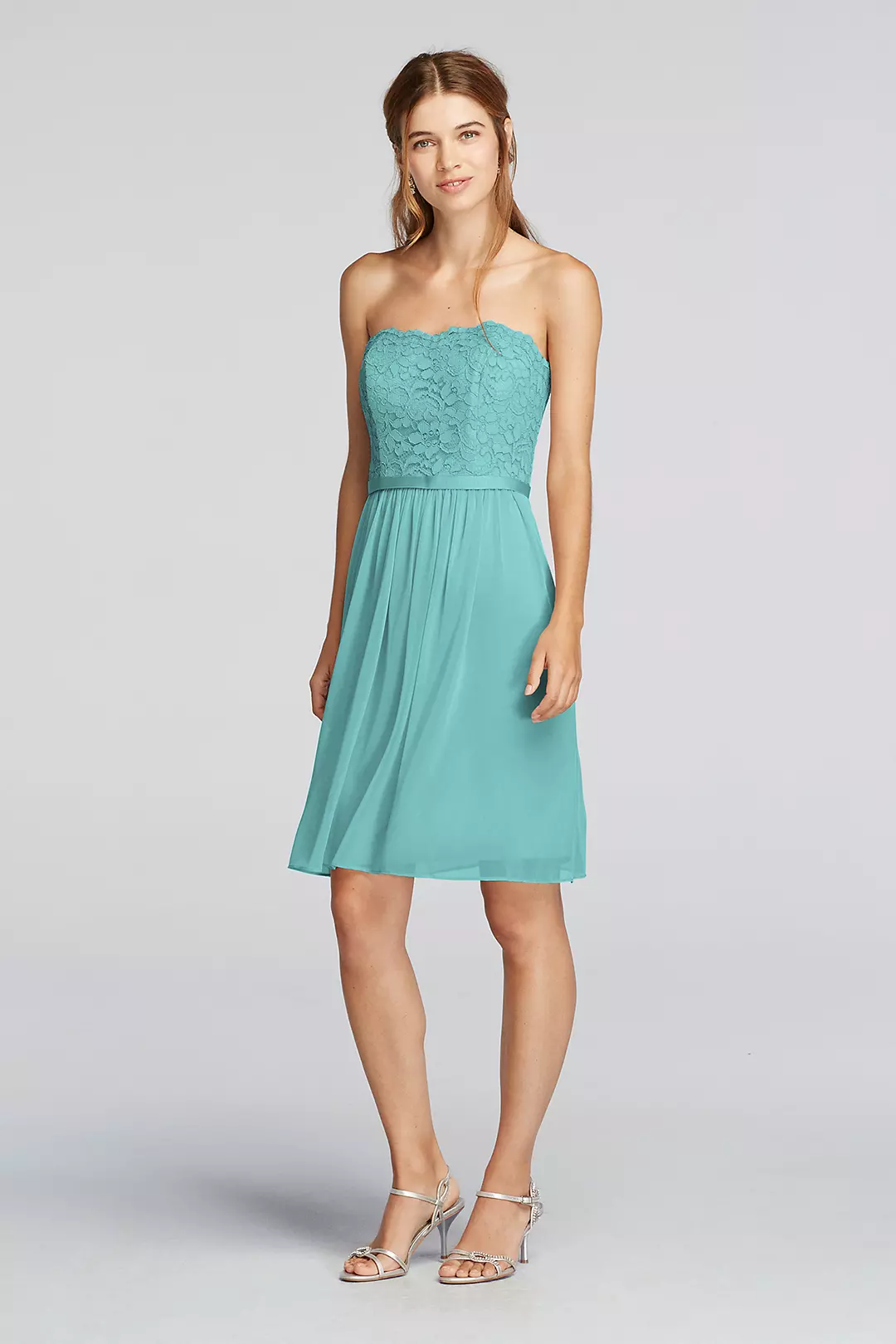 Short Scalloped Strapless Lace Mesh Dress - Image 13