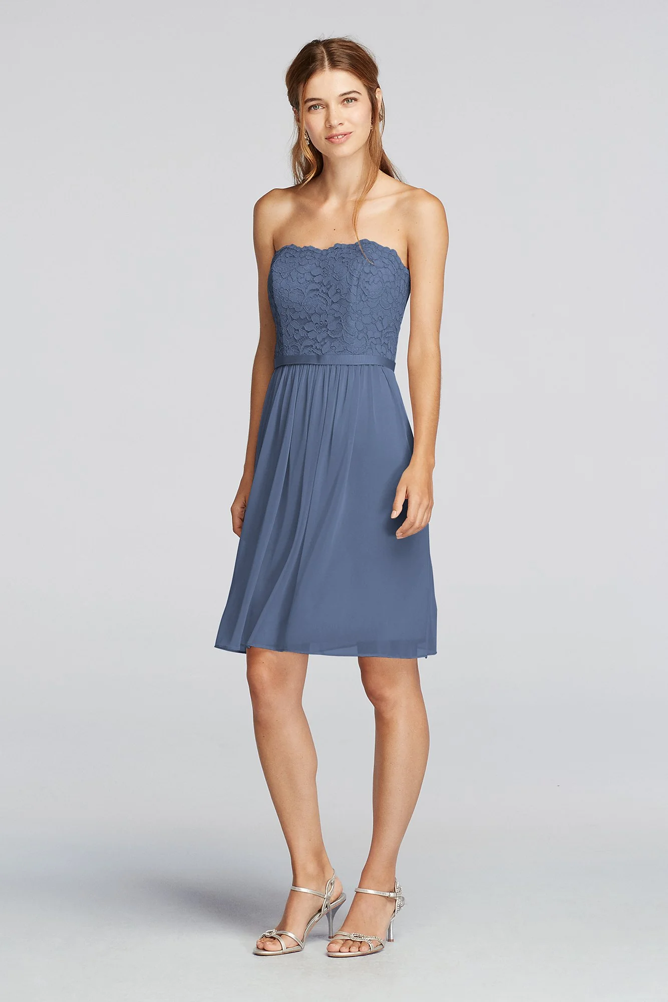Short Scalloped Strapless Lace Mesh Dress - Image 15