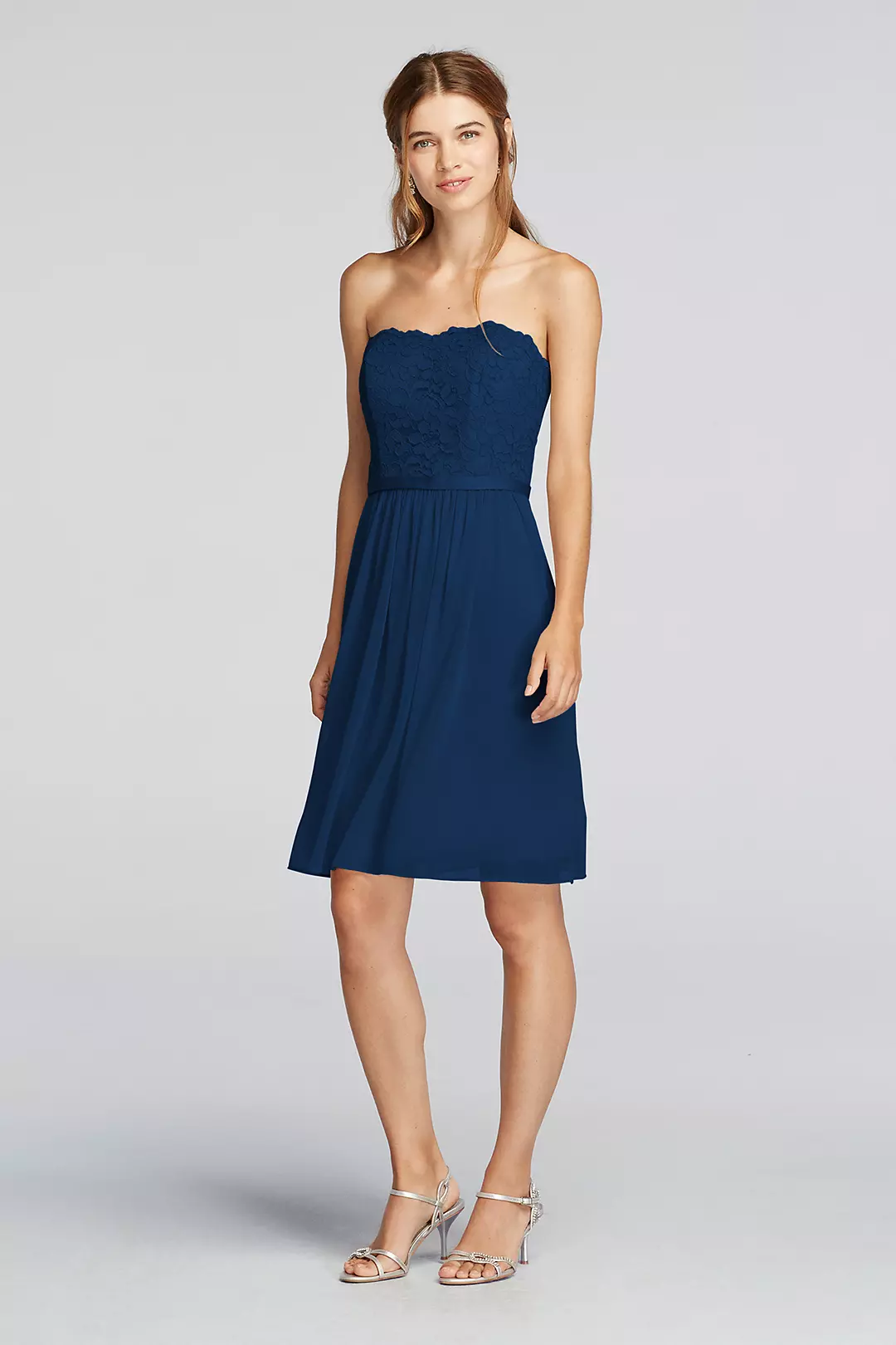 Short Scalloped Strapless Lace Mesh Dress - Image 19