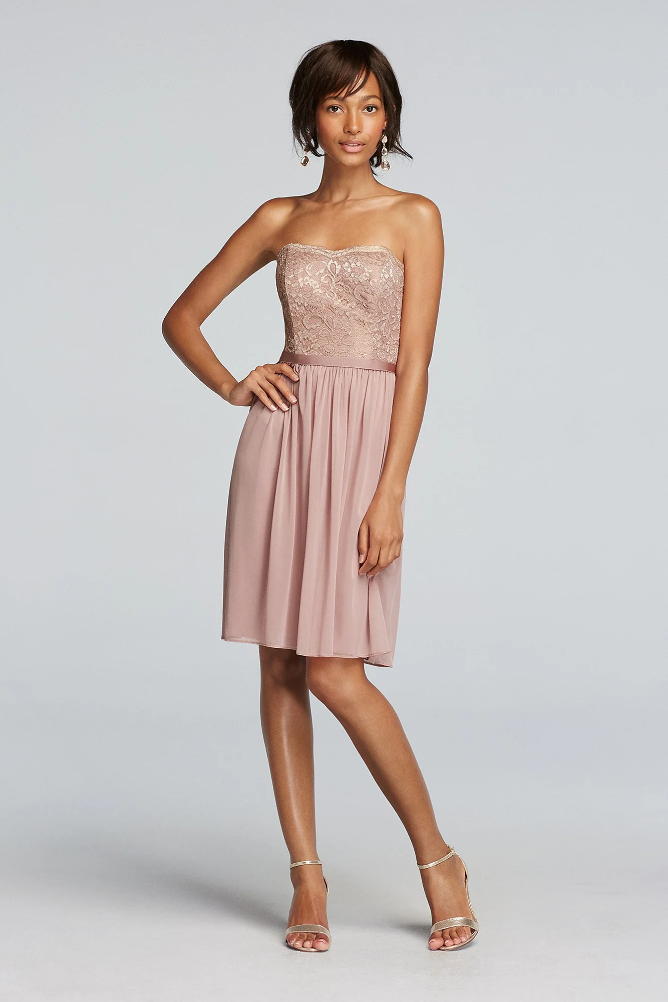 Short Scalloped Strapless Lace Mesh Dress - Image 20