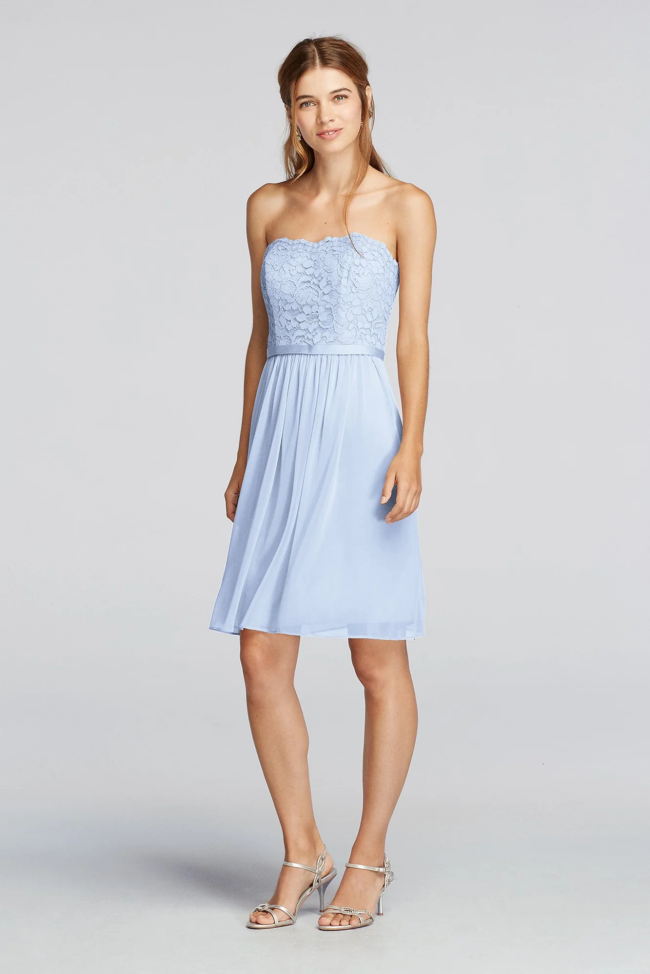 Short Scalloped Strapless Lace Mesh Dress - Image 3