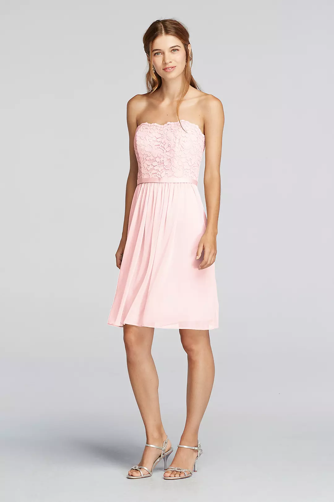 Short Scalloped Strapless Lace Mesh Dress - Image 32