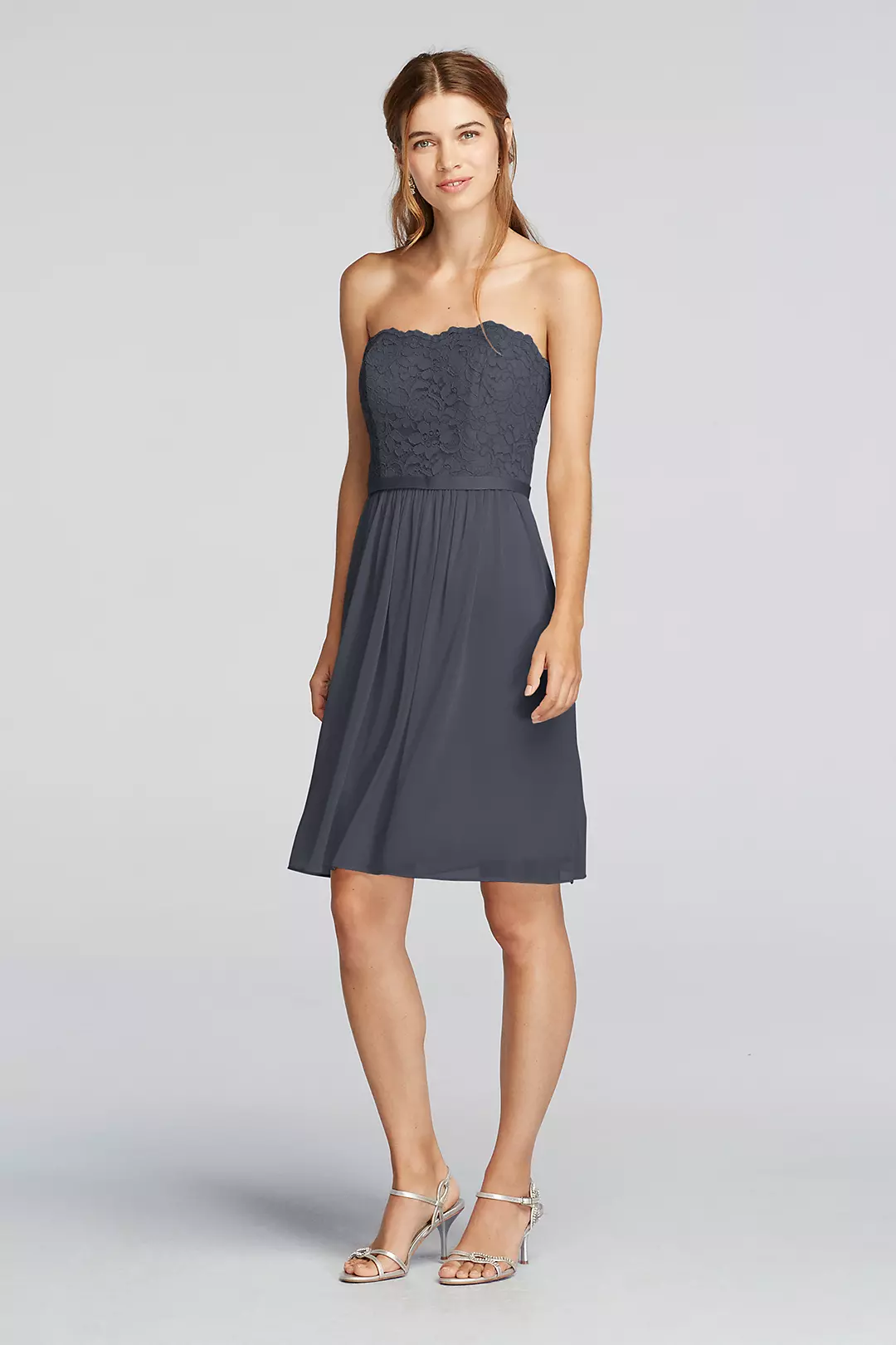Short Scalloped Strapless Lace Mesh Dress - Image 36