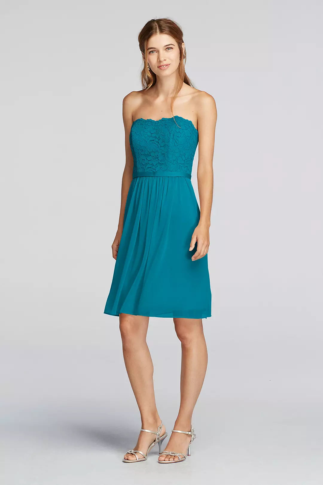 Short Scalloped Strapless Lace Mesh Dress - Image 38
