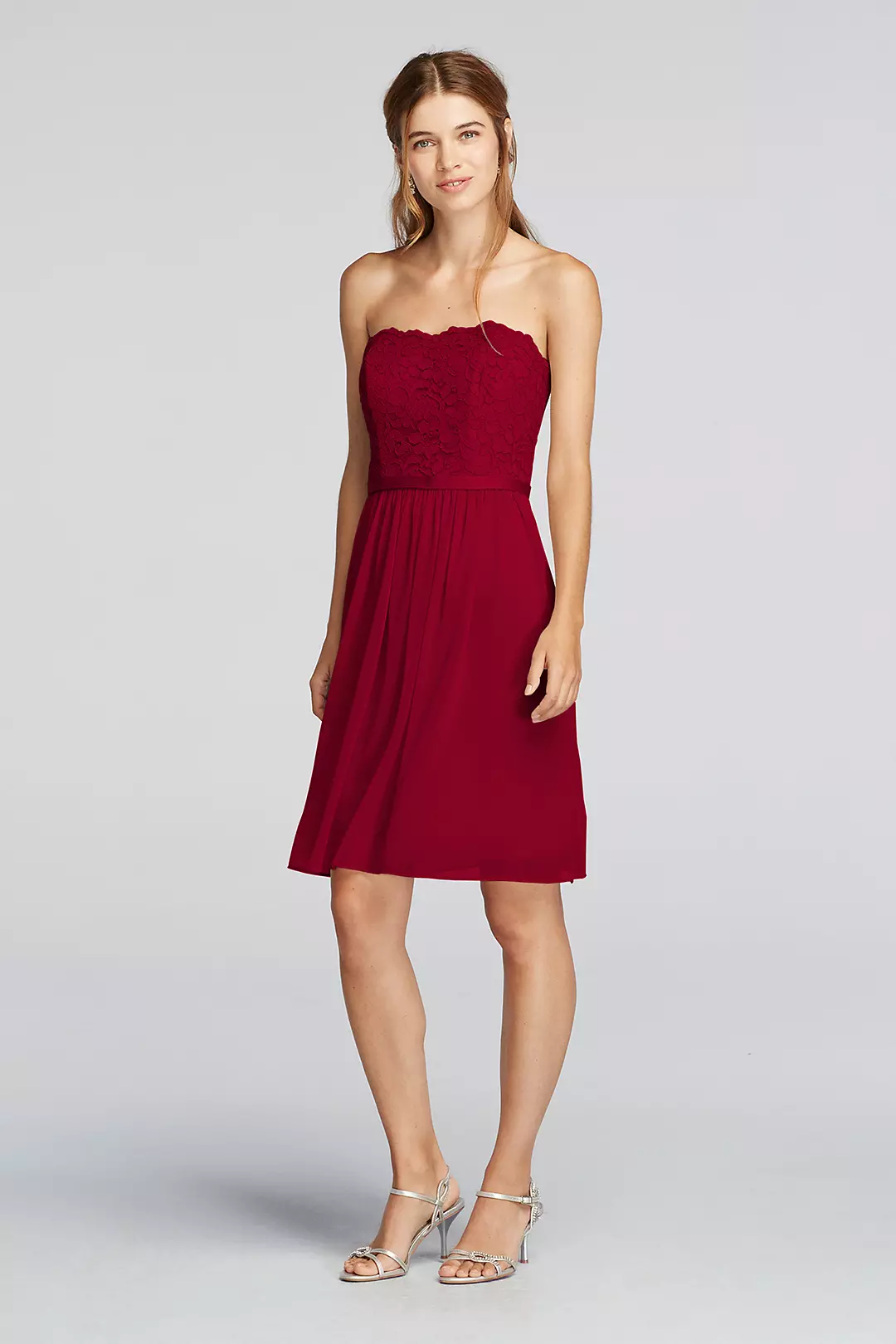 Short Scalloped Strapless Lace Mesh Dress - Image 39