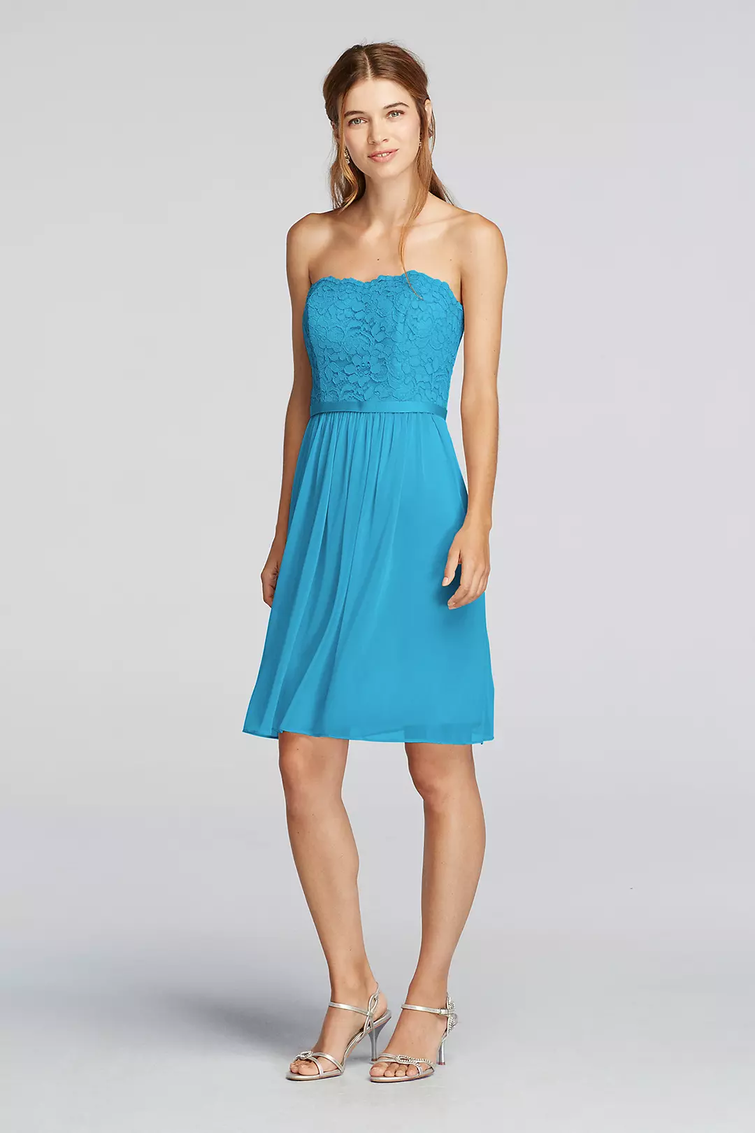 Short Scalloped Strapless Lace Mesh Dress - Image 4