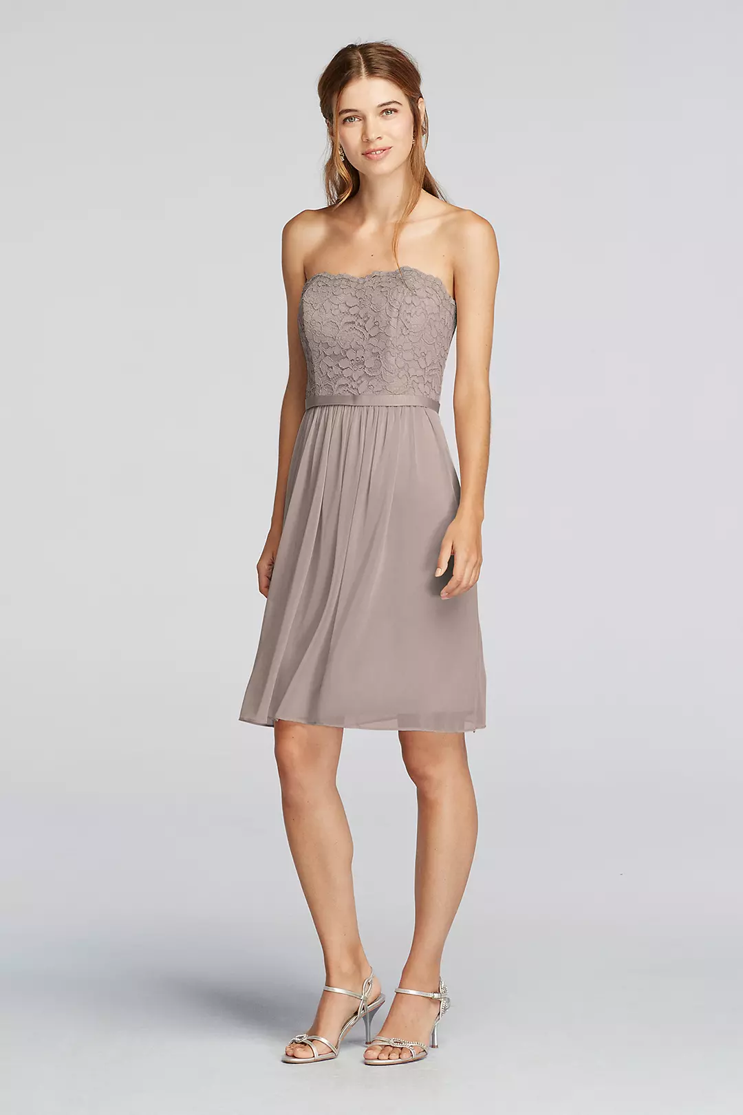 Short Scalloped Strapless Lace Mesh Dress - Image 43
