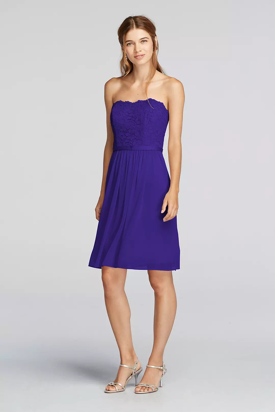 Short Scalloped Strapless Lace Mesh Dress - Image 45