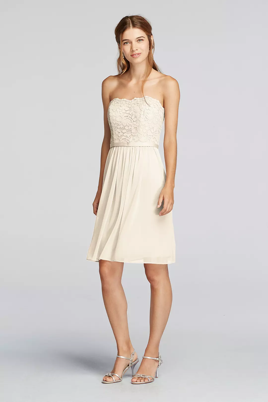 Short Scalloped Strapless Lace Mesh Dress - Image 46