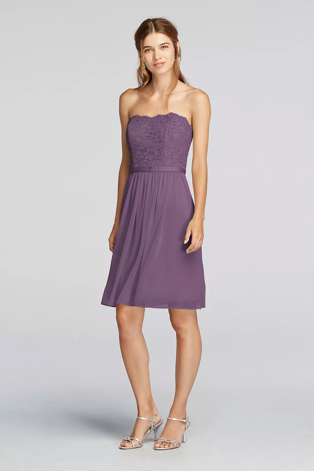 Short Scalloped Strapless Lace Mesh Dress - Image 51