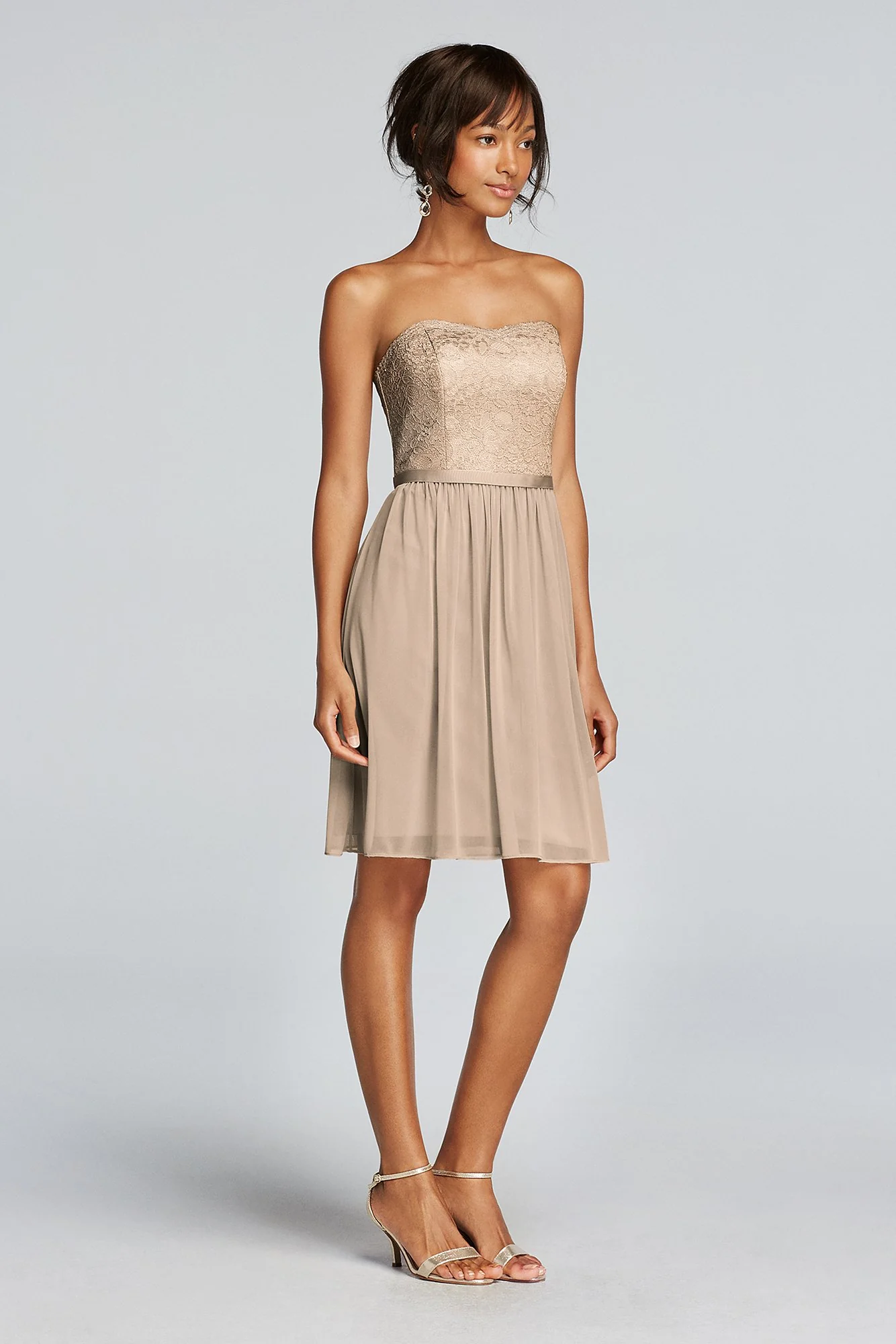 Short Scalloped Strapless Lace Mesh Dress - Image 54