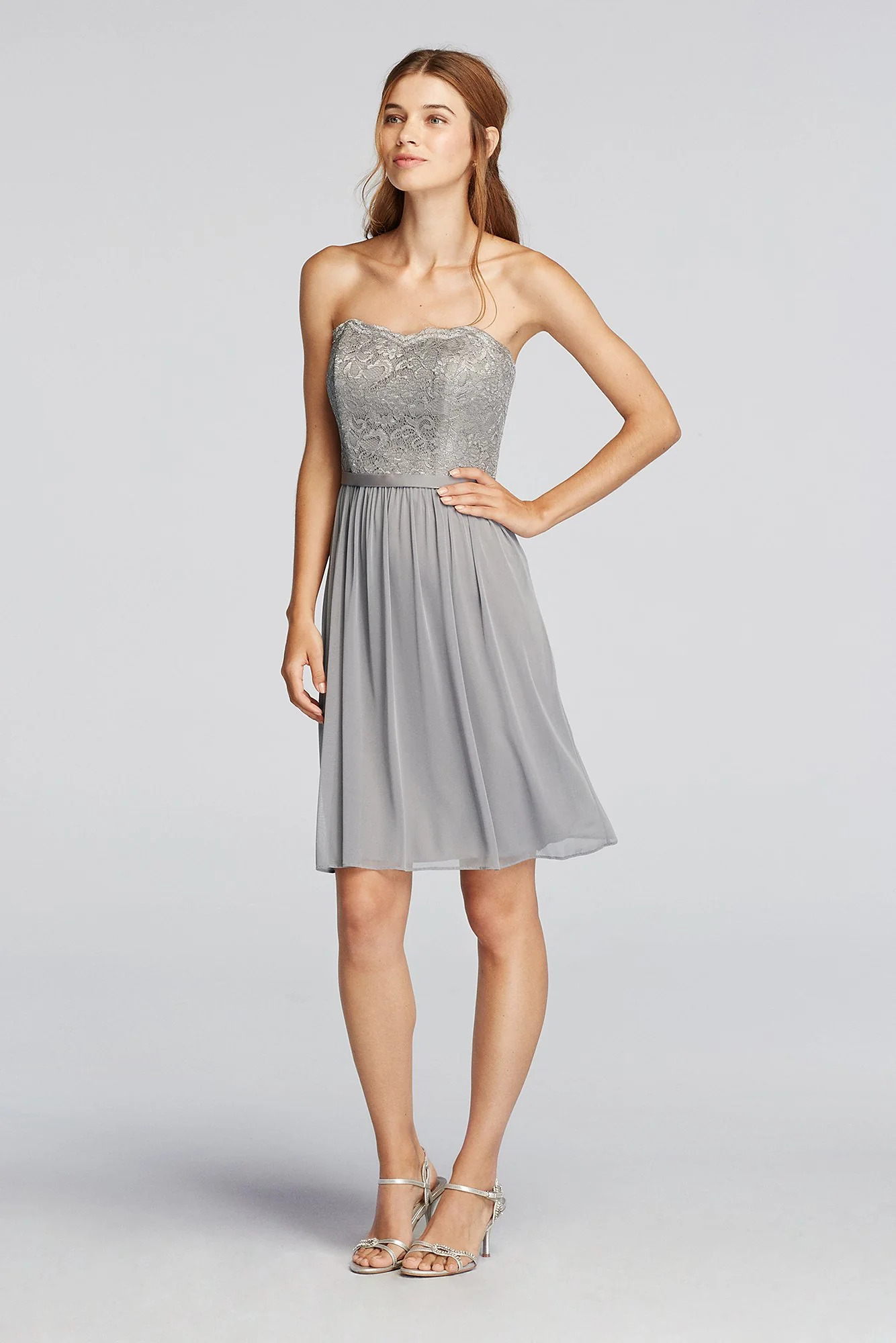 Short Scalloped Strapless Lace Mesh Dress - Image 55