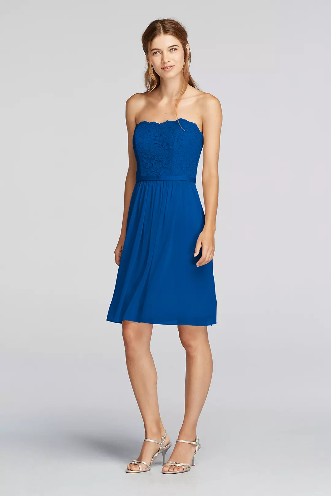 Short Scalloped Strapless Lace Mesh Dress - Image 64