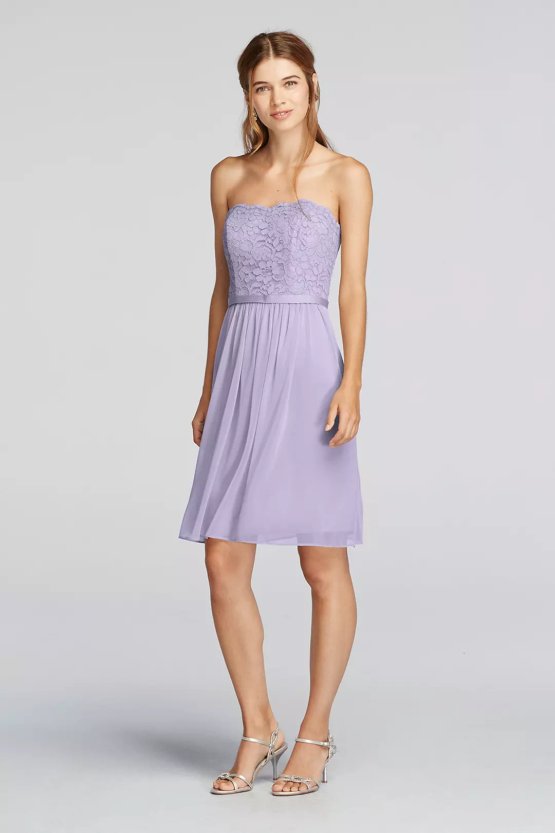 Short Scalloped Strapless Lace Mesh Dress - Image 69