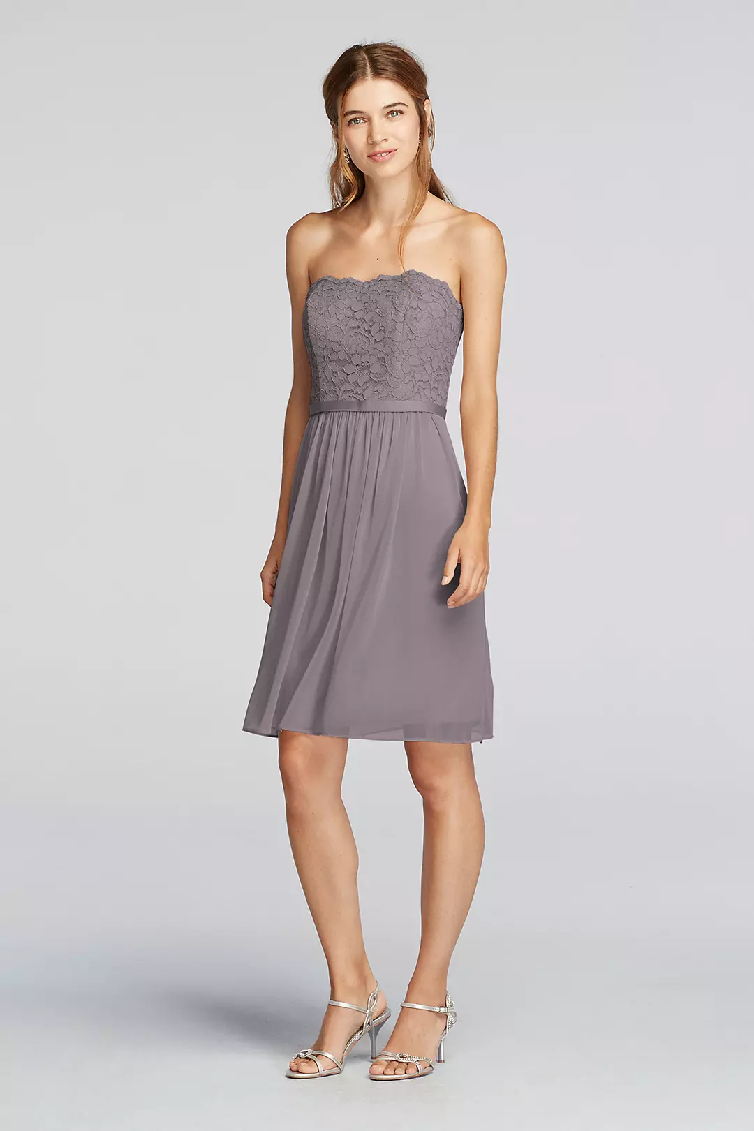 Short Scalloped Strapless Lace Mesh Dress - Image 7
