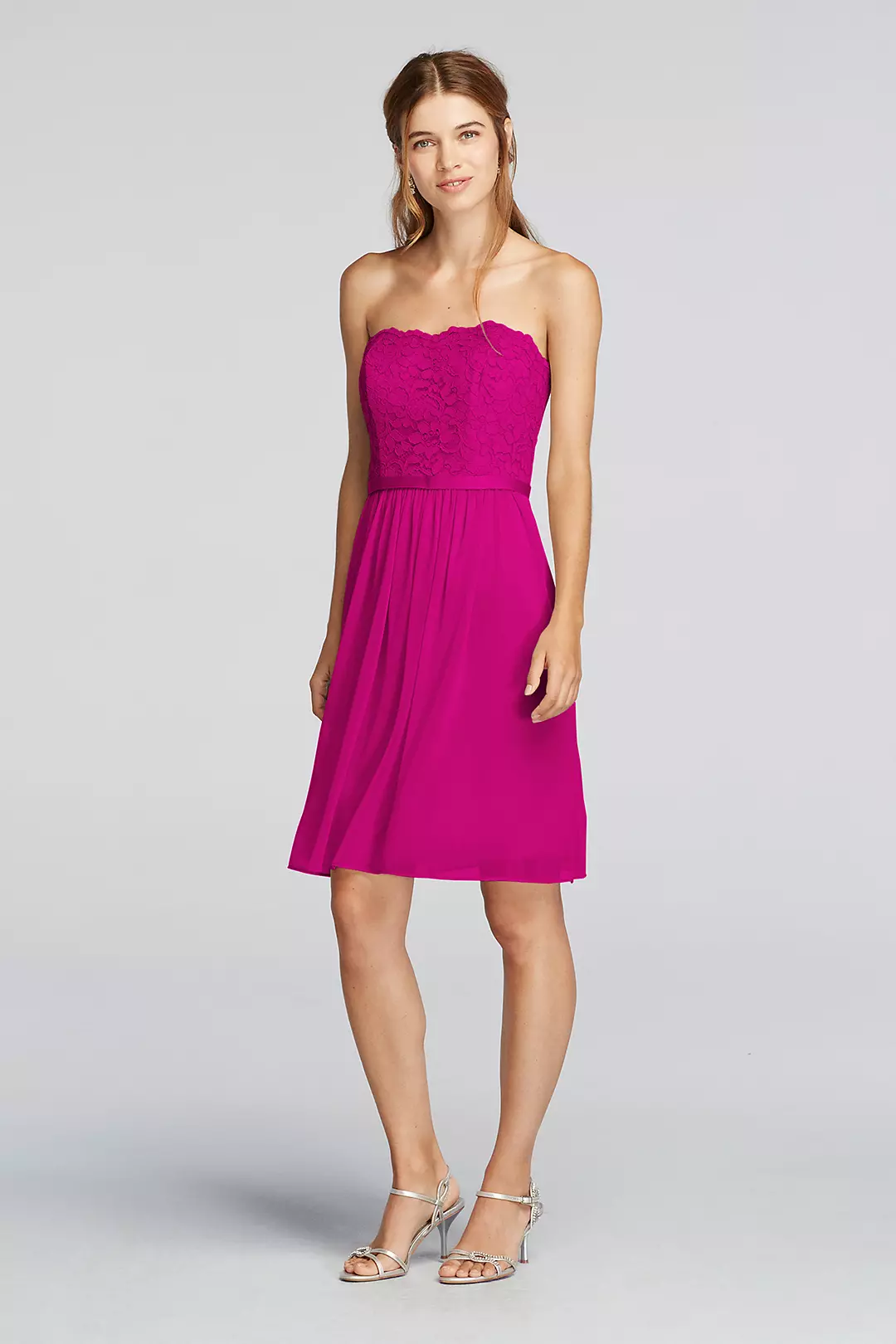 Short Scalloped Strapless Lace Mesh Dress - Image 71