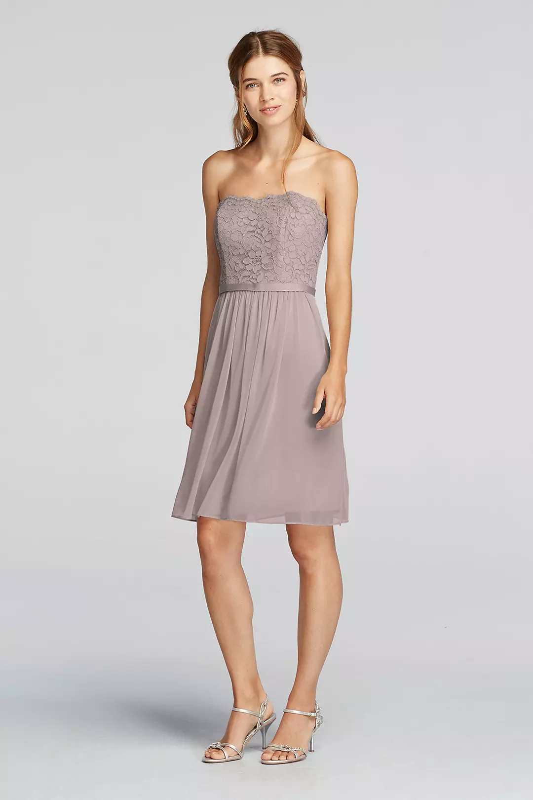Short Scalloped Strapless Lace Mesh Dress - Image 72