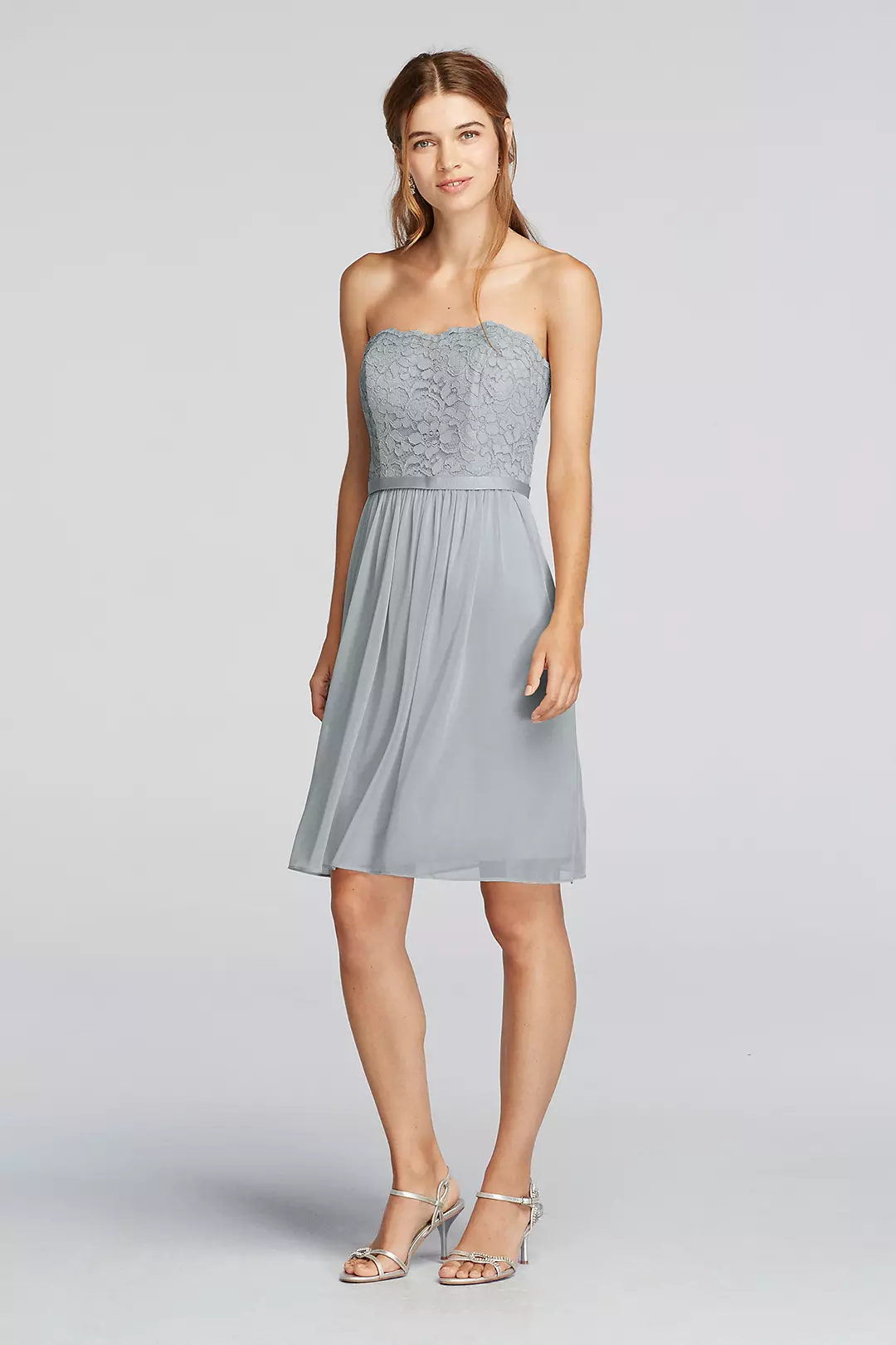 Short Scalloped Strapless Lace Mesh Dress - Image 75