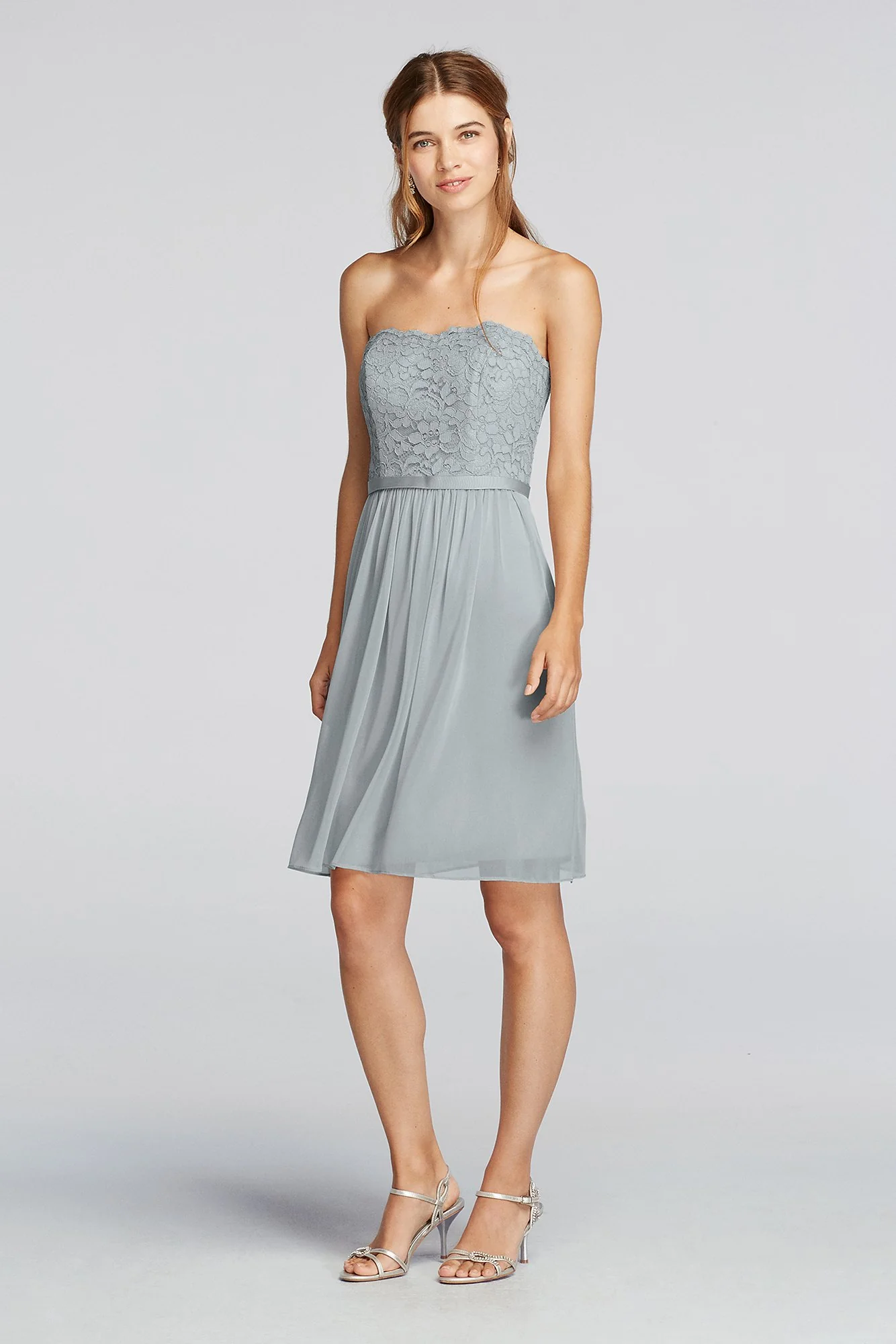 Short Scalloped Strapless Lace Mesh Dress - Image 77