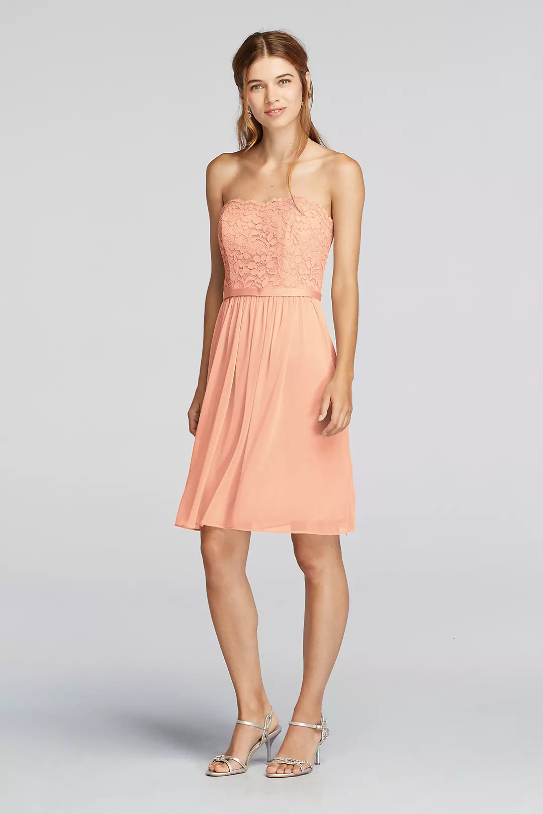 Short Scalloped Strapless Lace Mesh Dress - Image 78