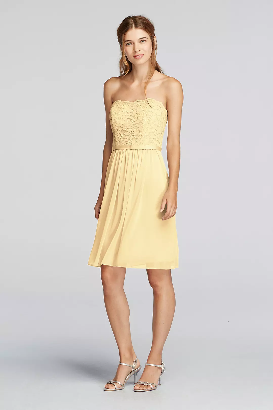 Short Scalloped Strapless Lace Mesh Dress - Image 79