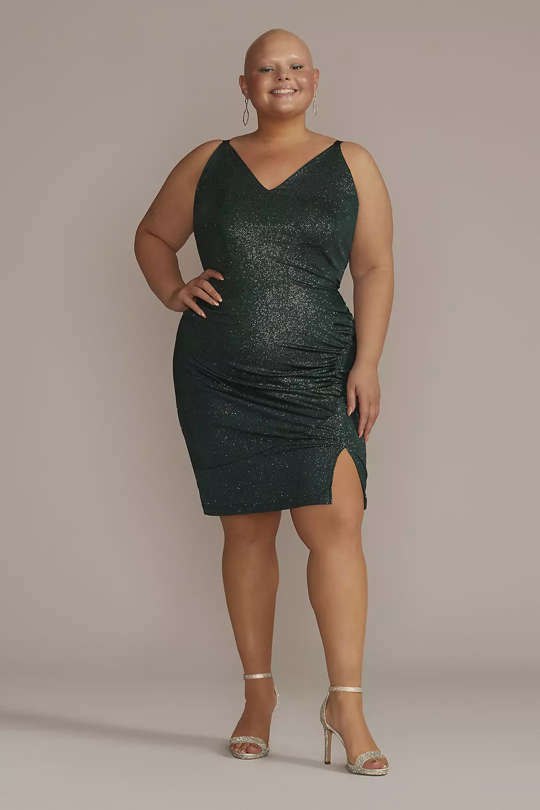 Short Scoop Neck Glitter Dress - Image 2