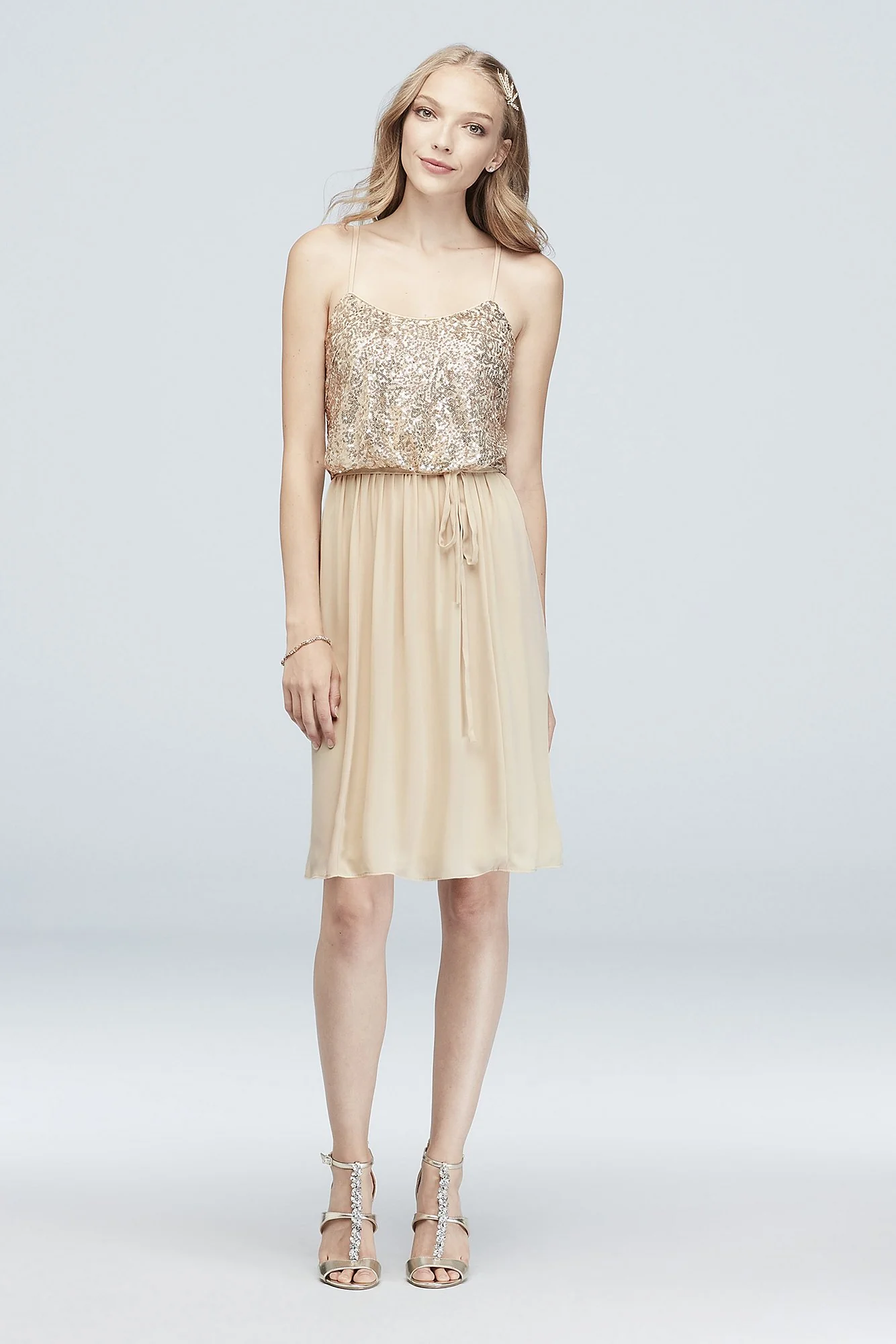 Short Sequin Georgette Blouson Bridesmaid Dress