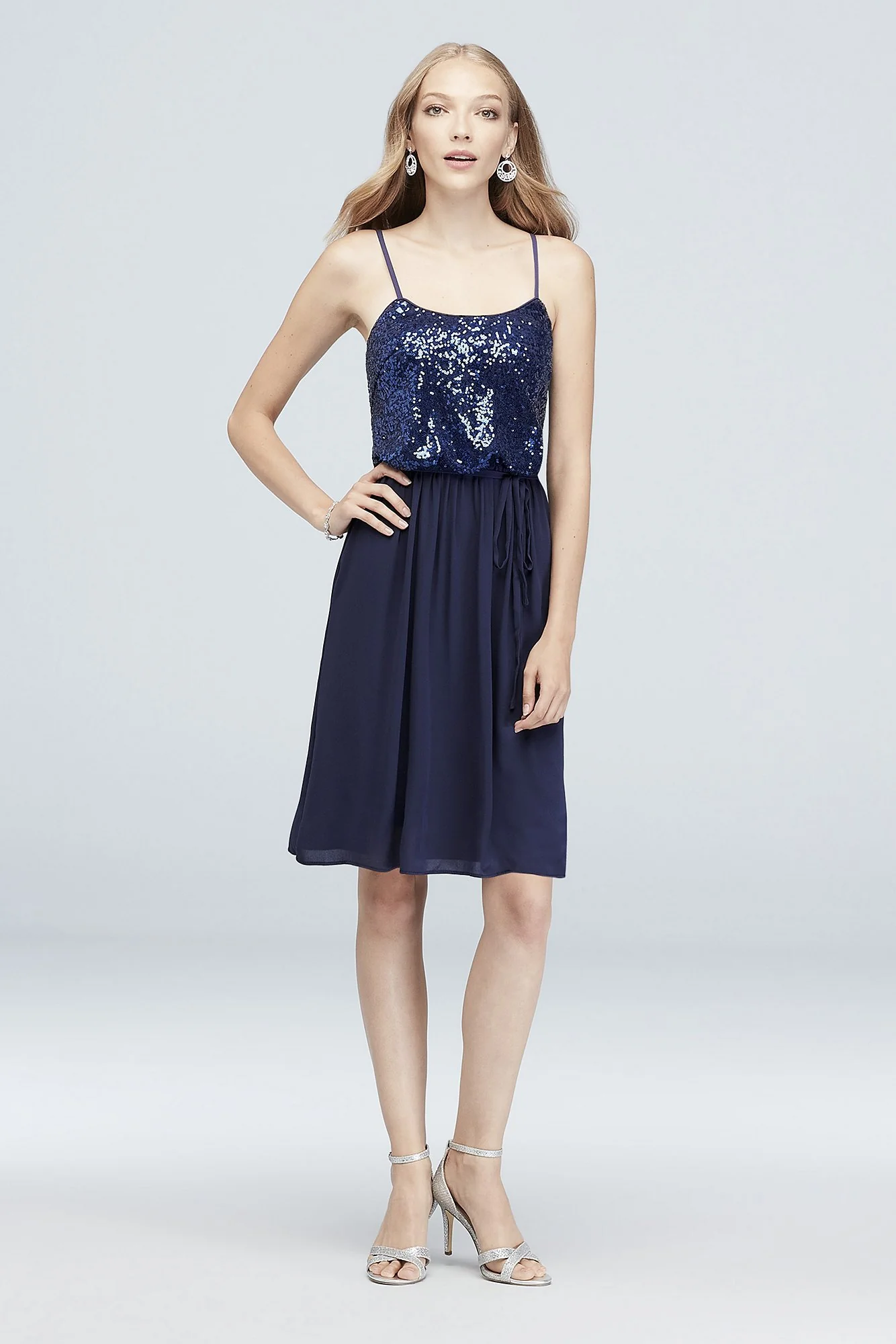 Short Sequin Georgette Blouson Bridesmaid Dress - Image 5