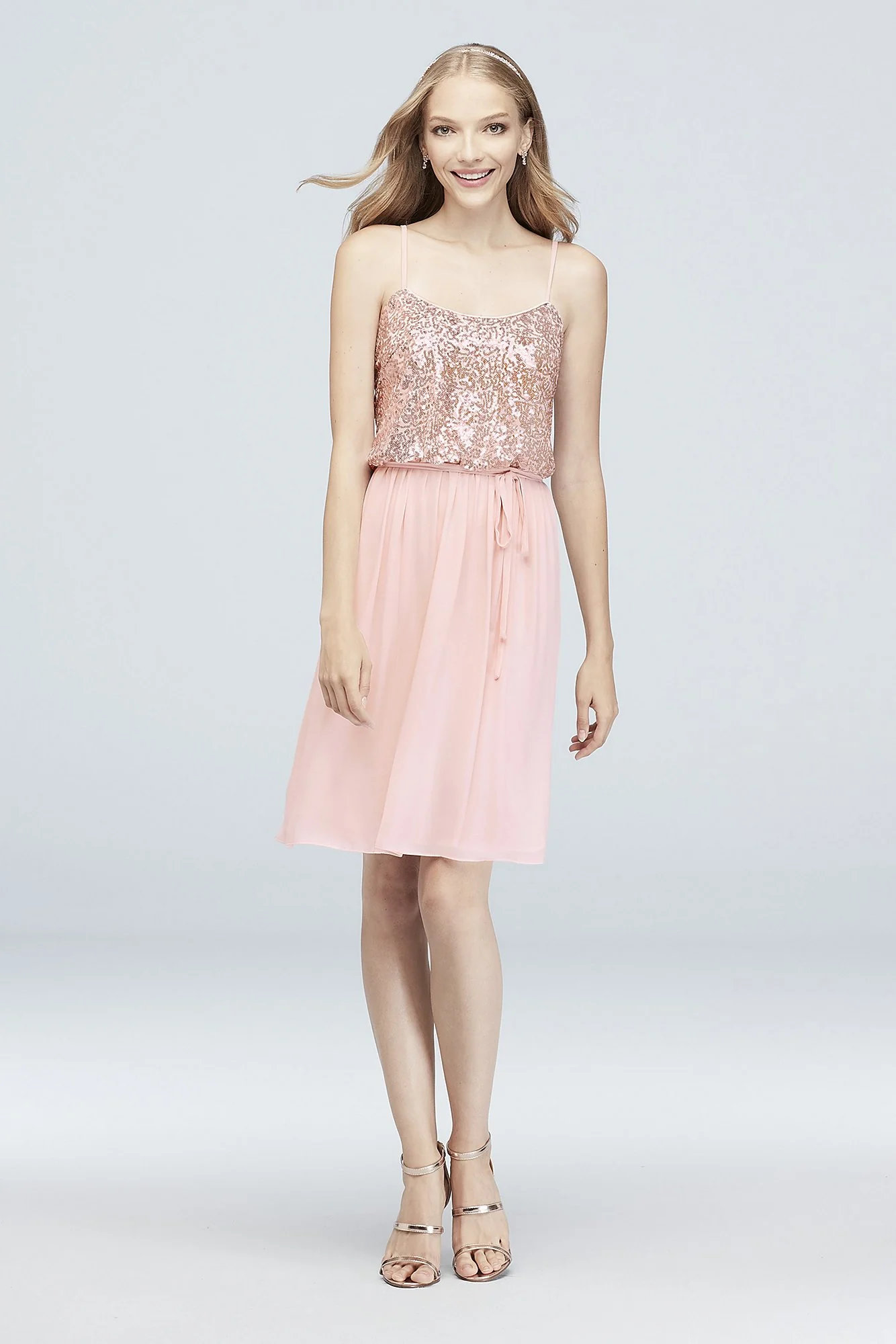Short Sequin Georgette Blouson Bridesmaid Dress - Image 6