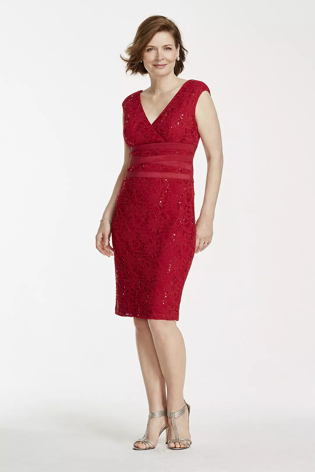 Short Sequin Lace Dress with V Neckline - Image 2