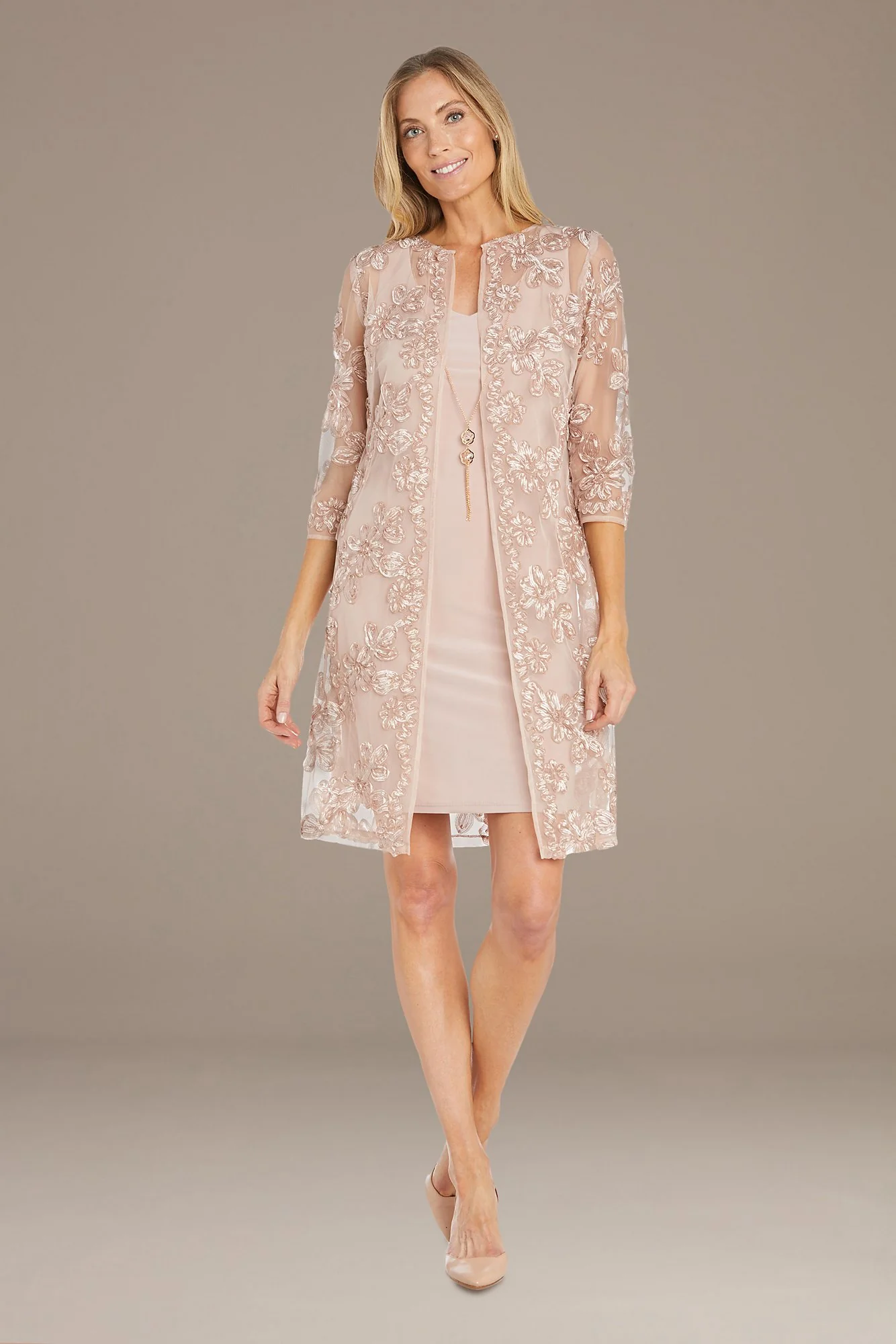 Short Sheath Dress with Embroidered Jacket