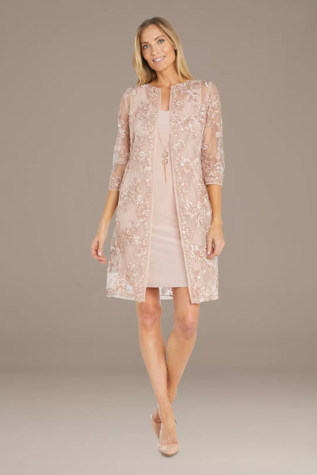 Short Sheath Dress with Embroidered Jacket - Image 3
