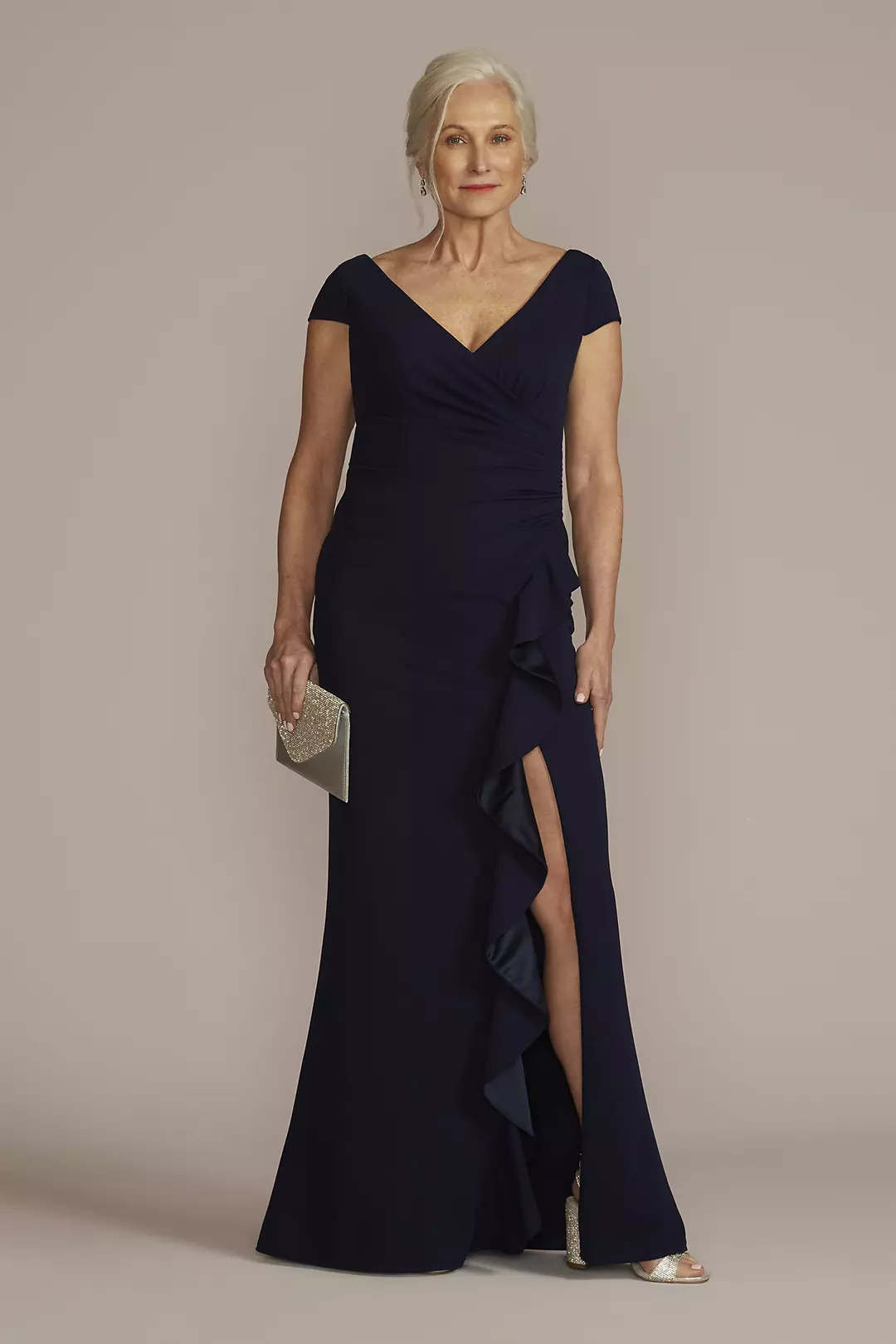 Short Sleeve Crepe Gown with Ruffled Skirt - Image 10