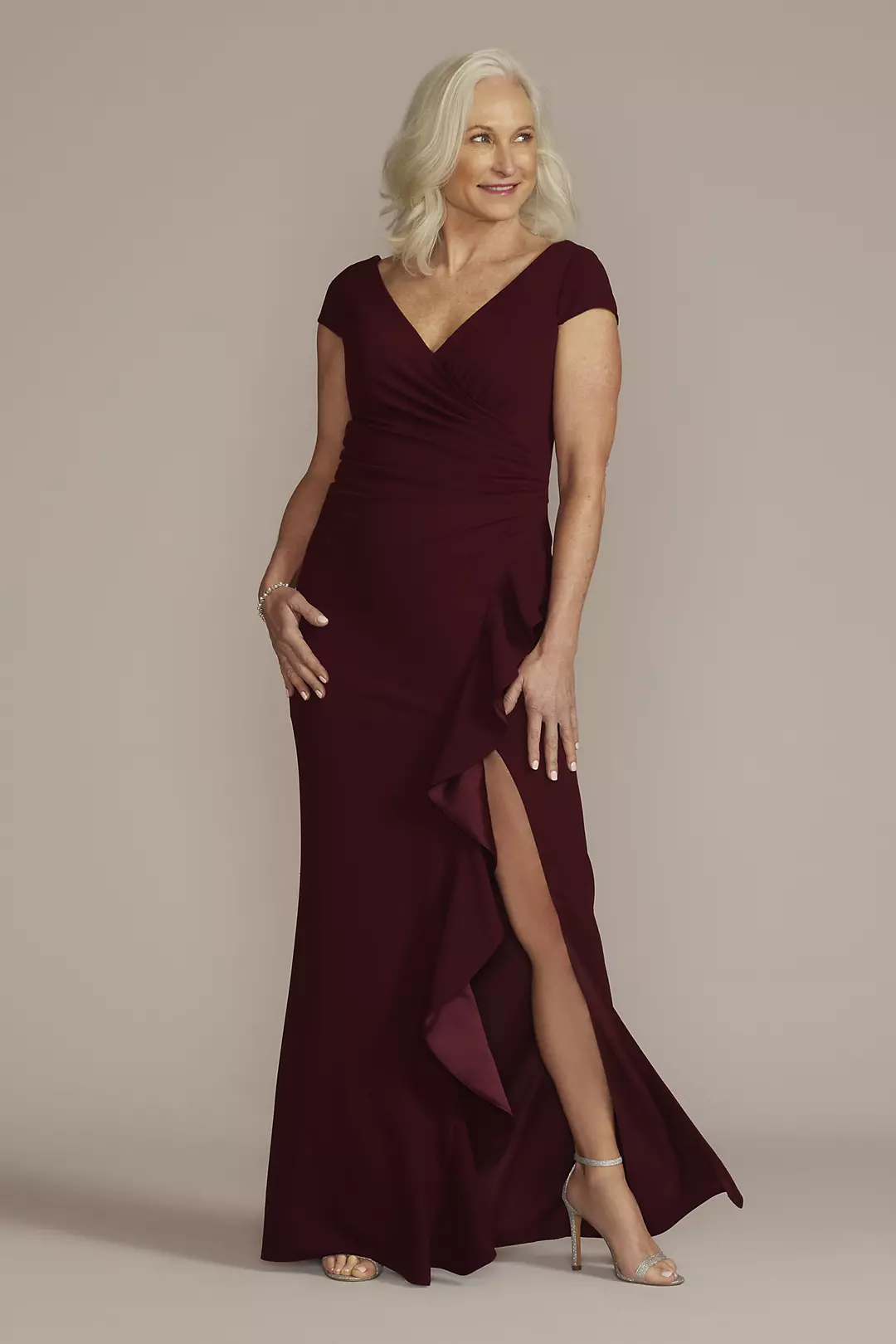 Short Sleeve Crepe Gown with Ruffled Skirt - Image 12