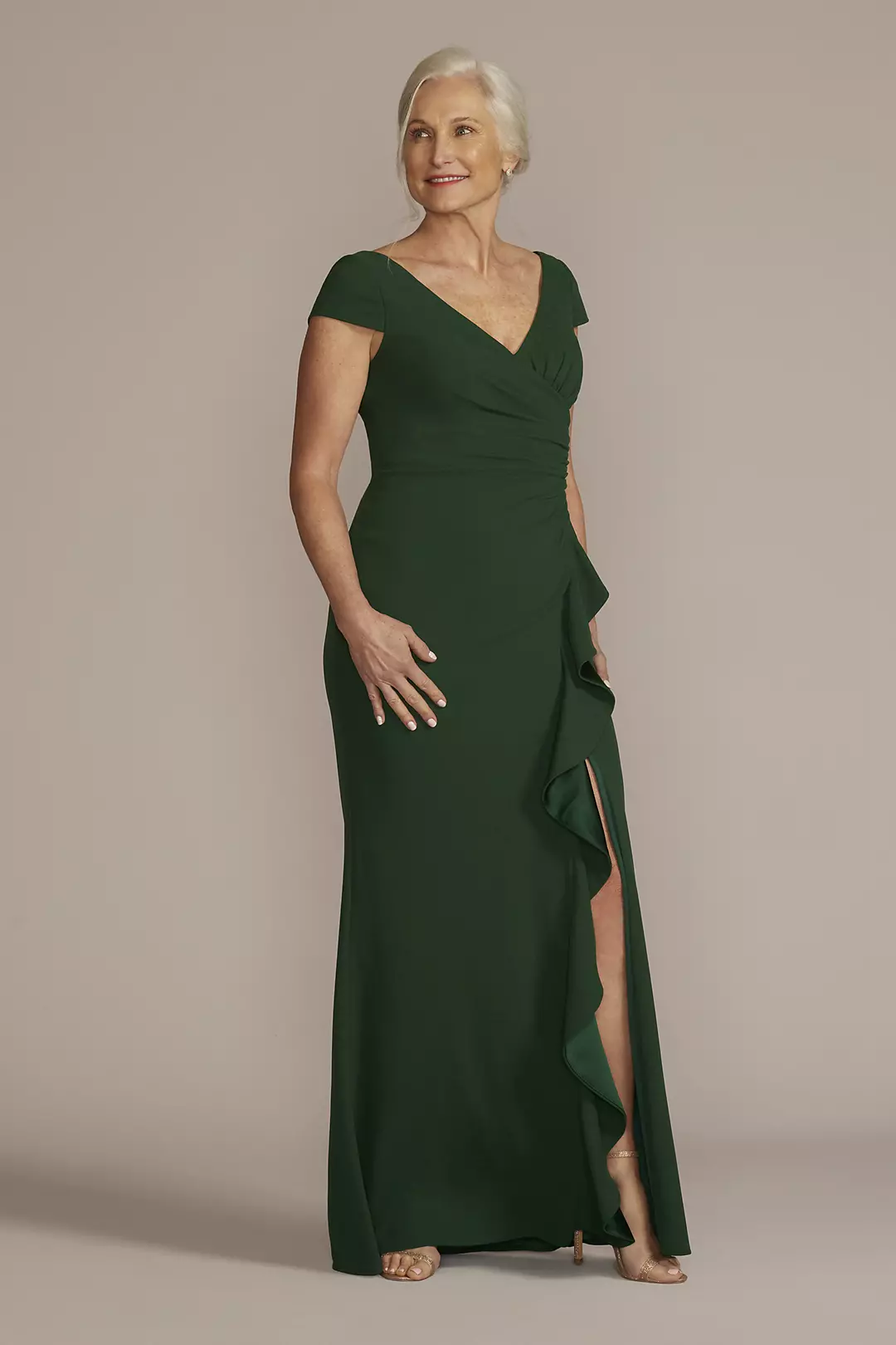 Short Sleeve Crepe Gown with Ruffled Skirt - Image 17