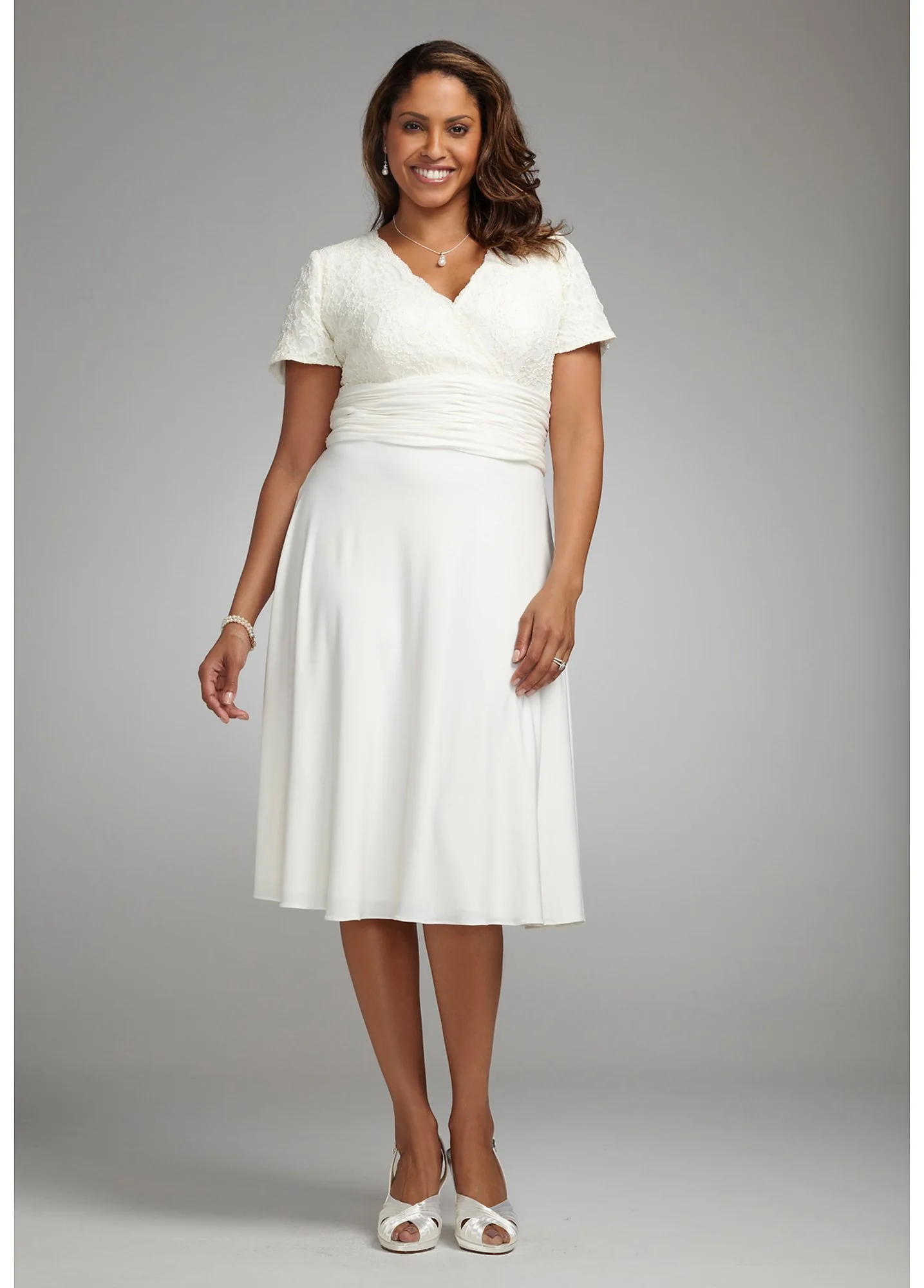 Short Sleeve Dress with Beaded Lace Bodice