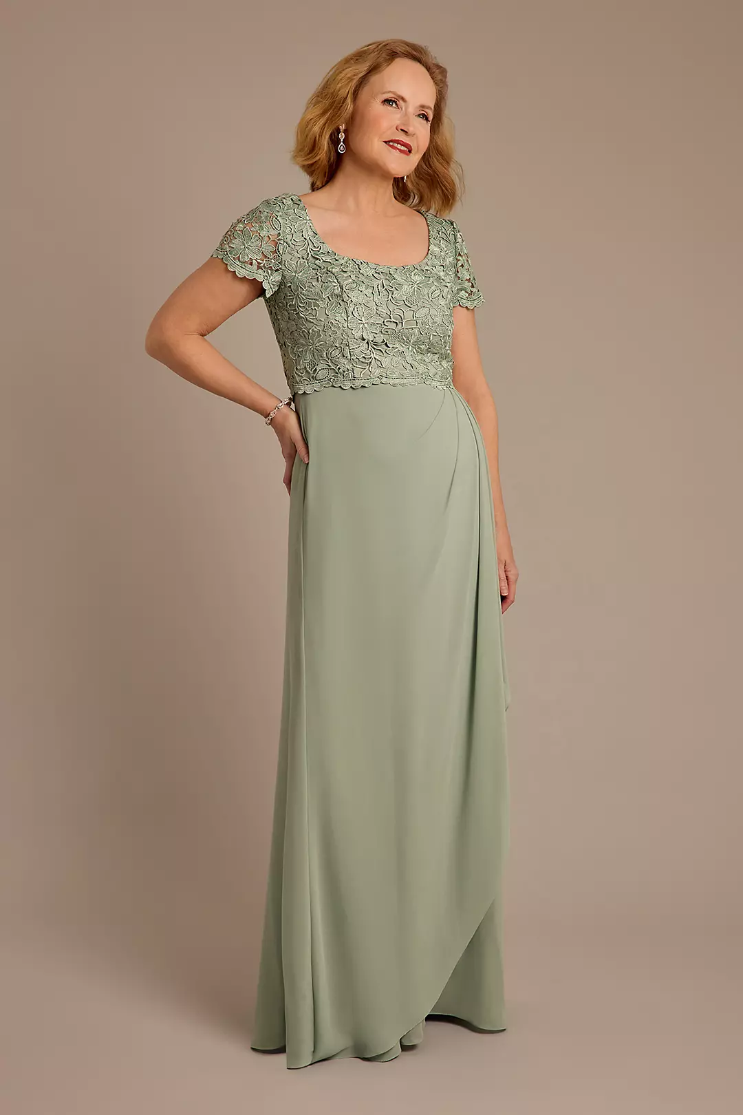Short Sleeve Embroidered Chiffon Sheath Dress - Image 3