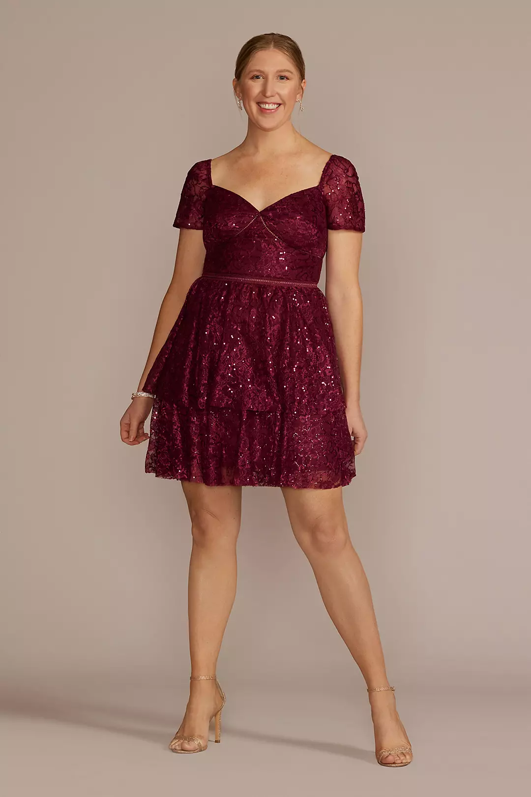 Short Sleeve Illusion Lace Tiered Ruffle Dress - Image 6